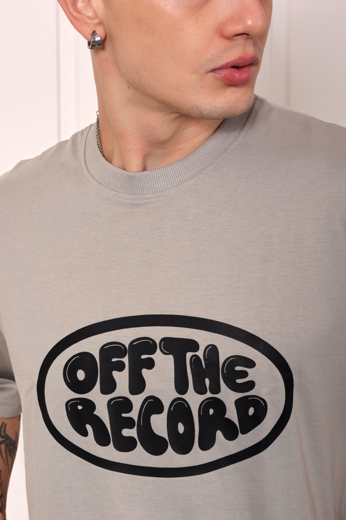 Off the Record Grey Oversized Printed T-shirt