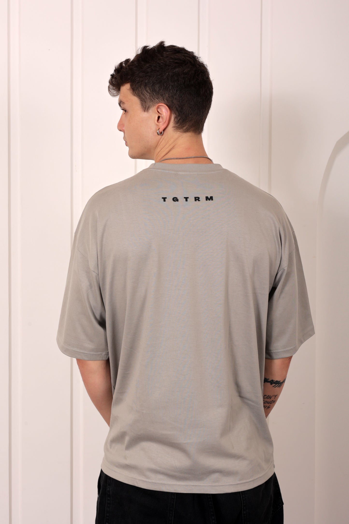 Off the Record Grey Oversized Printed T-shirt
