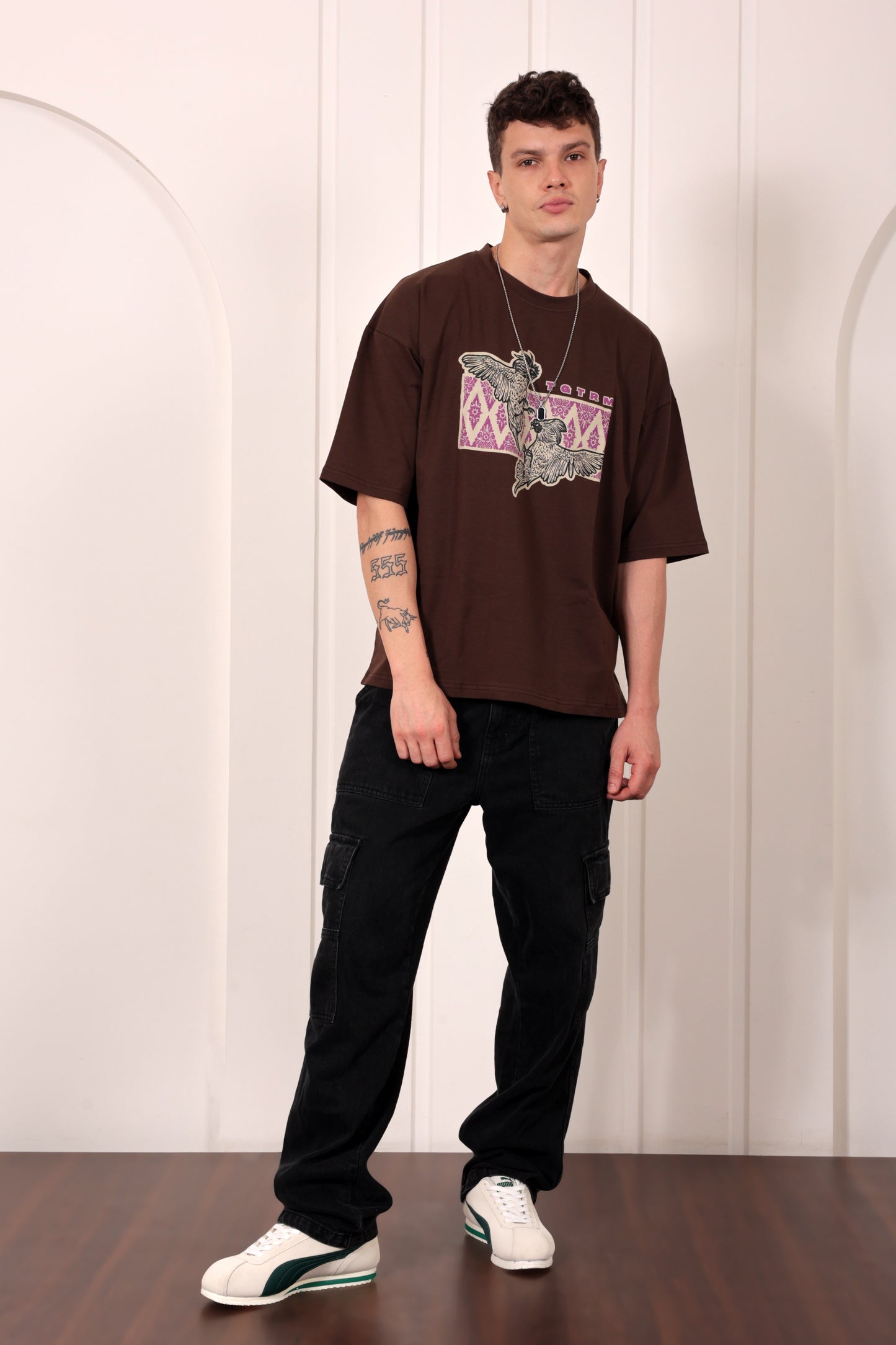 Tribal Print Brown Oversized Printed Tshirt