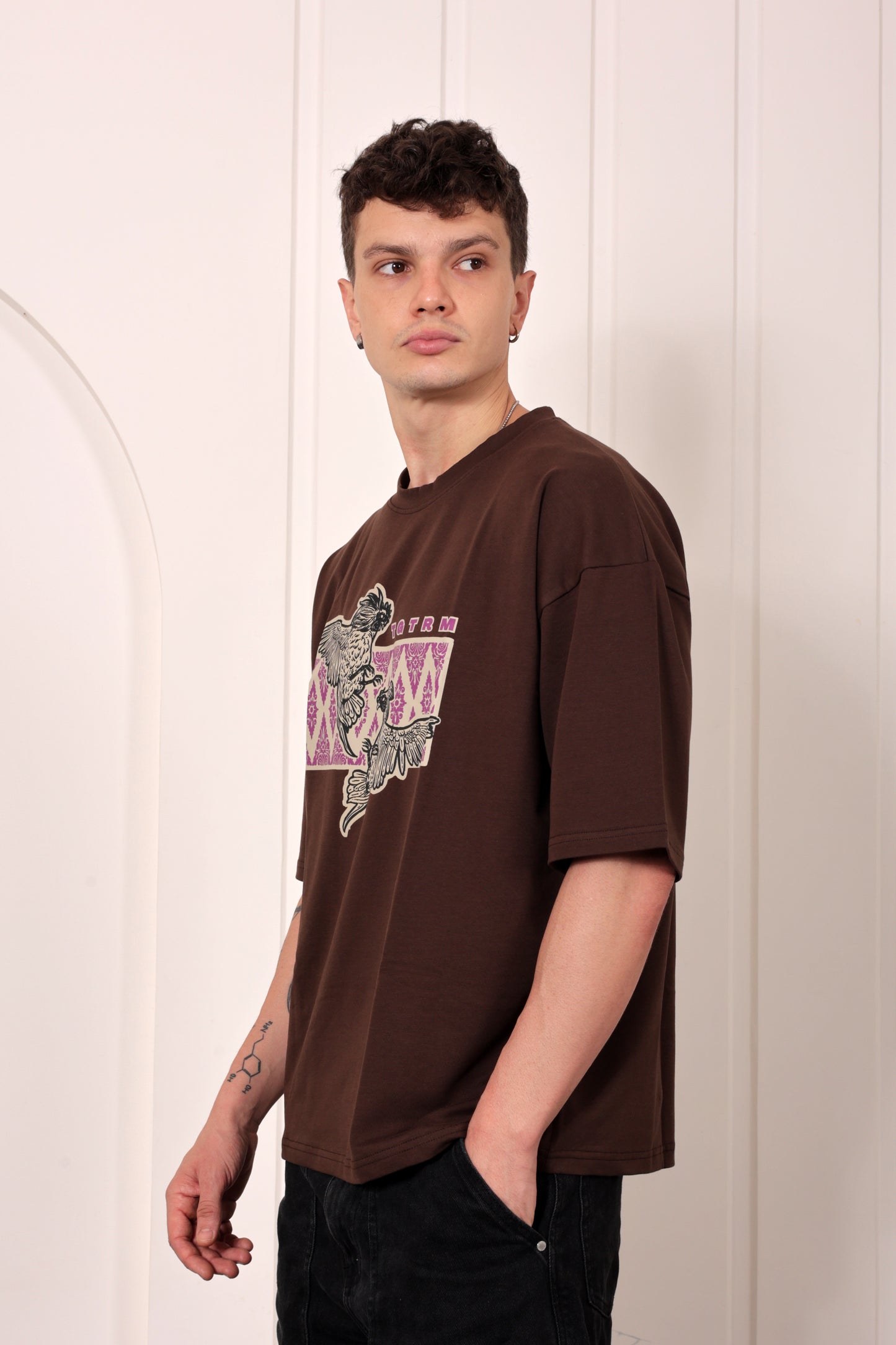 Tribal Print Brown Oversized Printed Tshirt