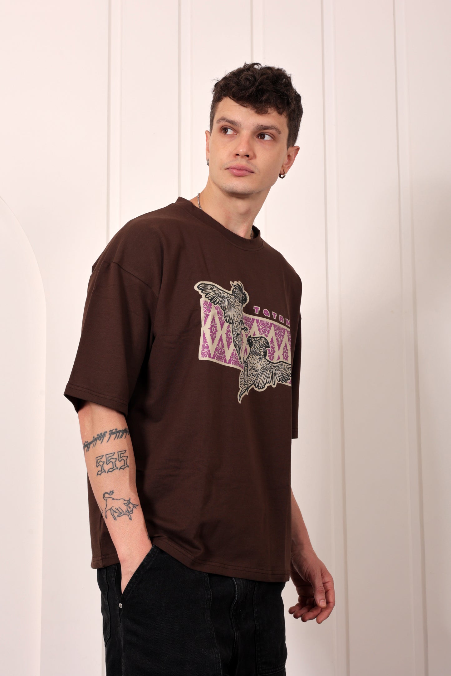 Tribal Print Brown Oversized Printed Tshirt