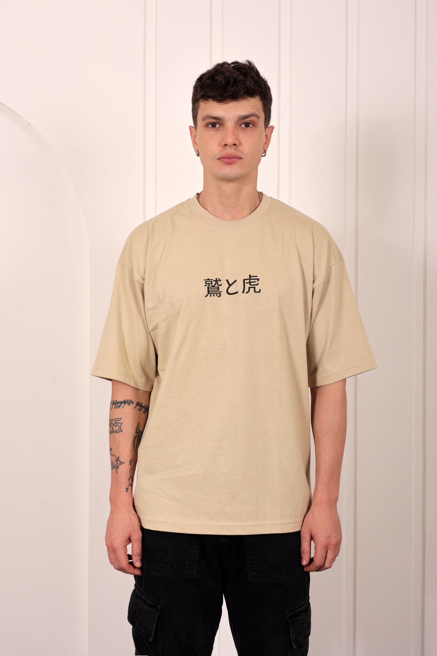 Alpha Clash Beige Oversized Printed T-shirt