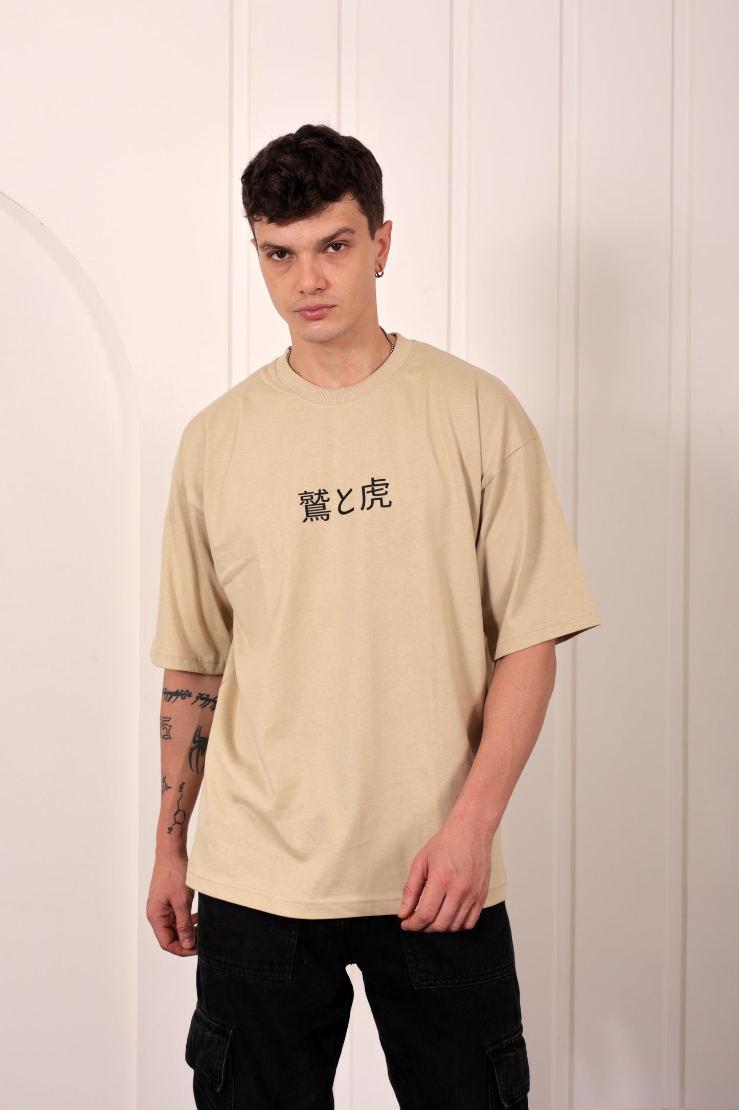 Alpha Clash Beige Oversized Printed T-shirt