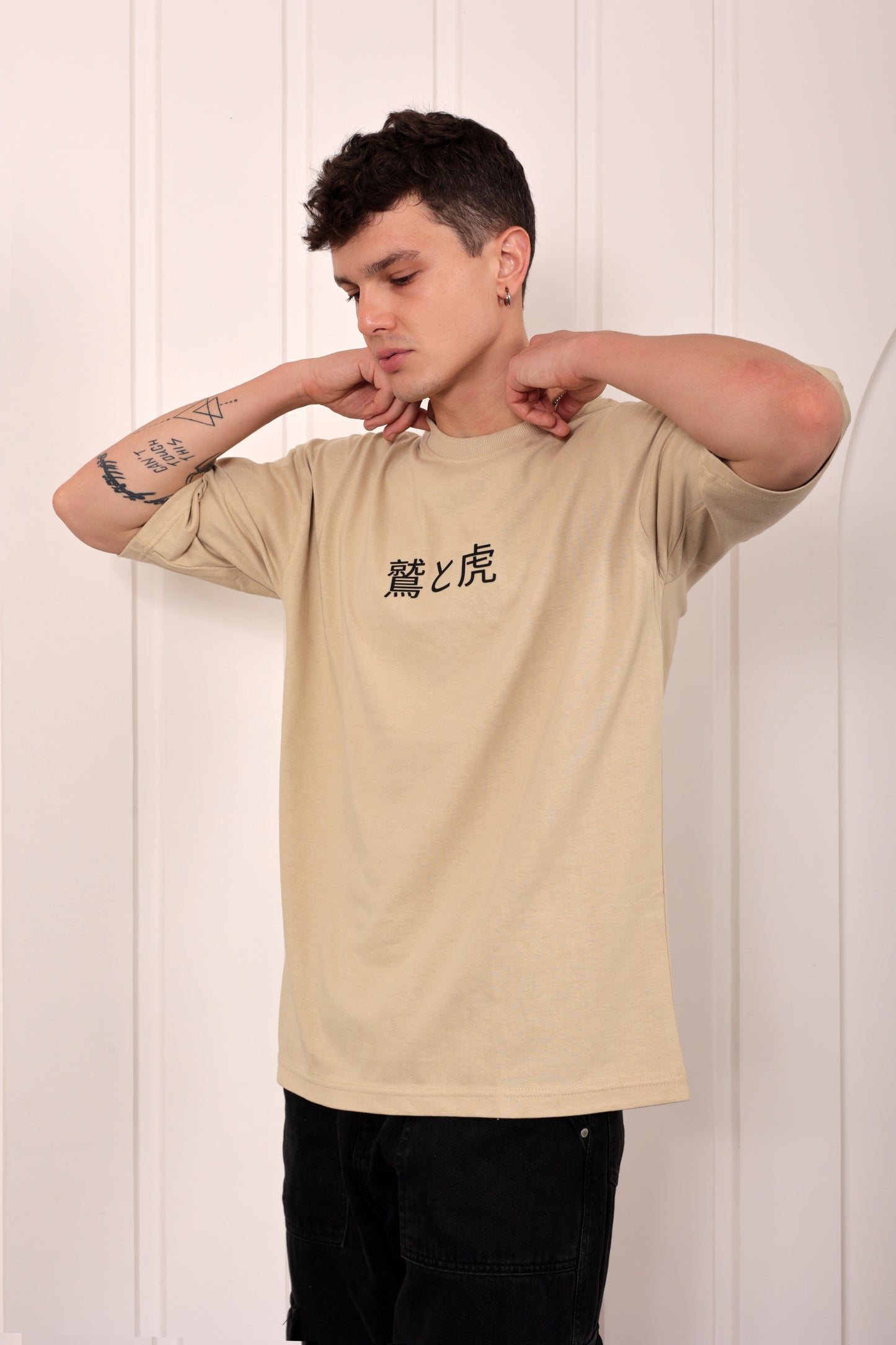 Alpha Clash Beige Oversized Printed T-shirt