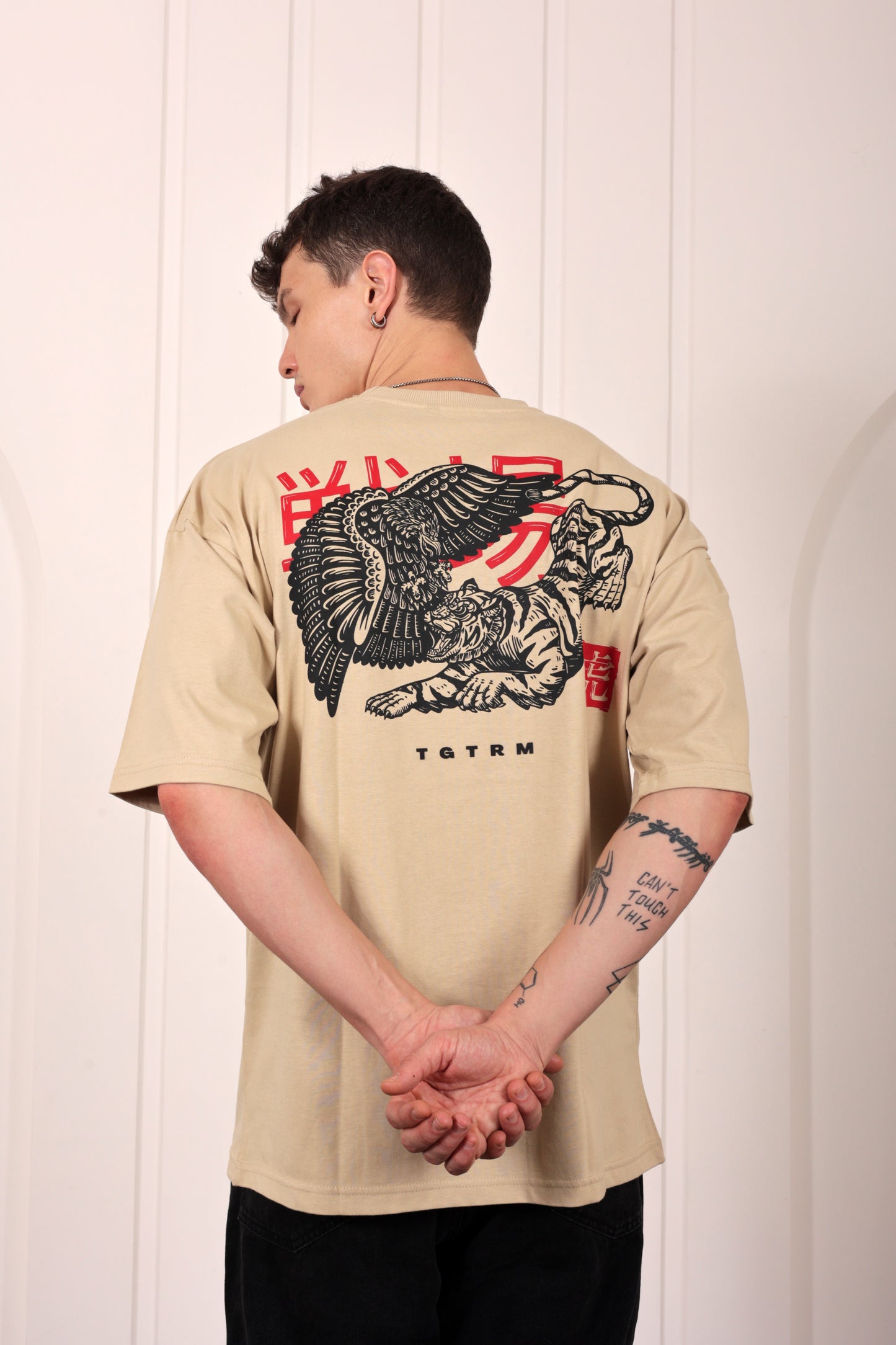 Alpha Clash Beige Oversized Printed T-shirt