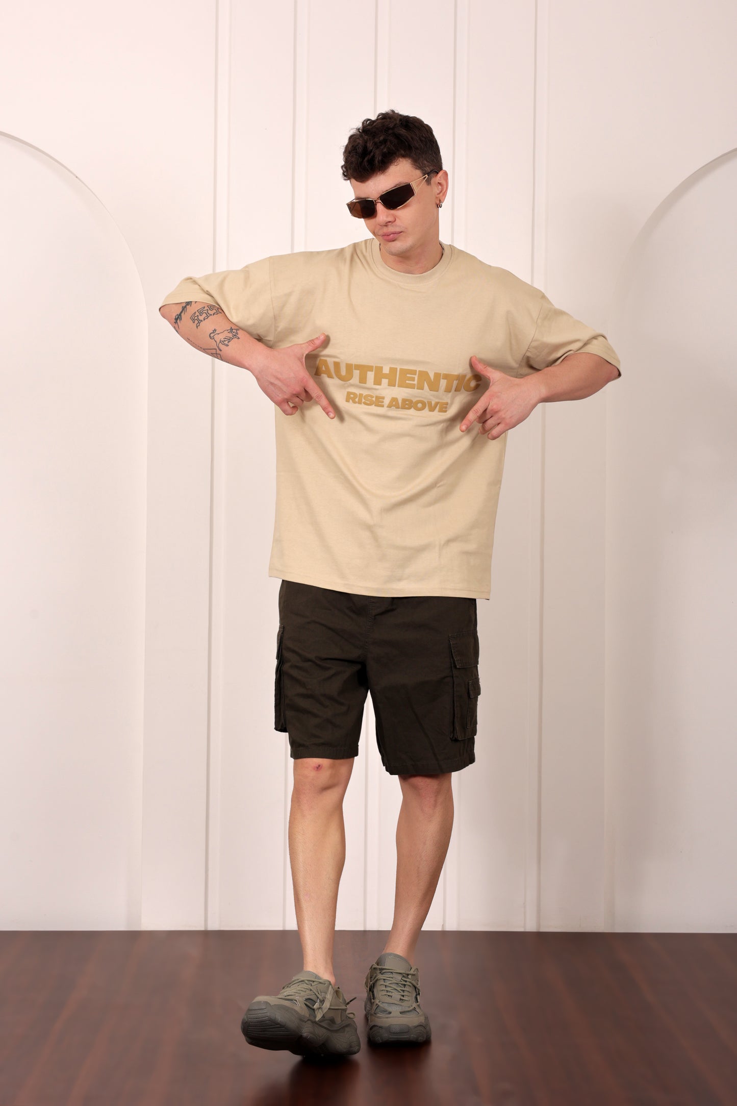 Authentic Beige Oversized Printed T-shirt