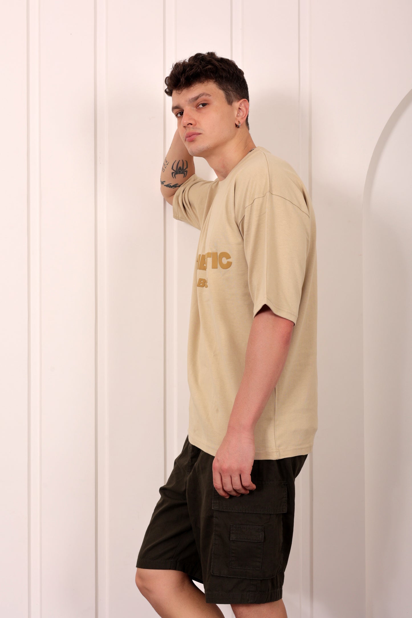 Authentic Beige Oversized Printed T-shirt