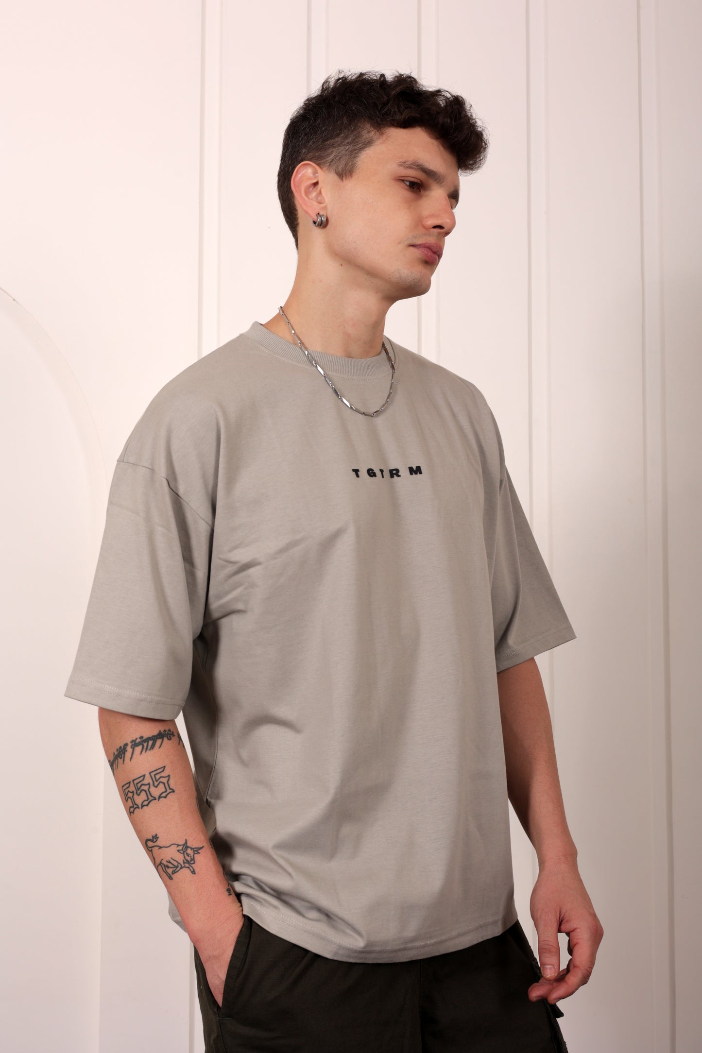 Predator Grey Oversized Printed T-shirt