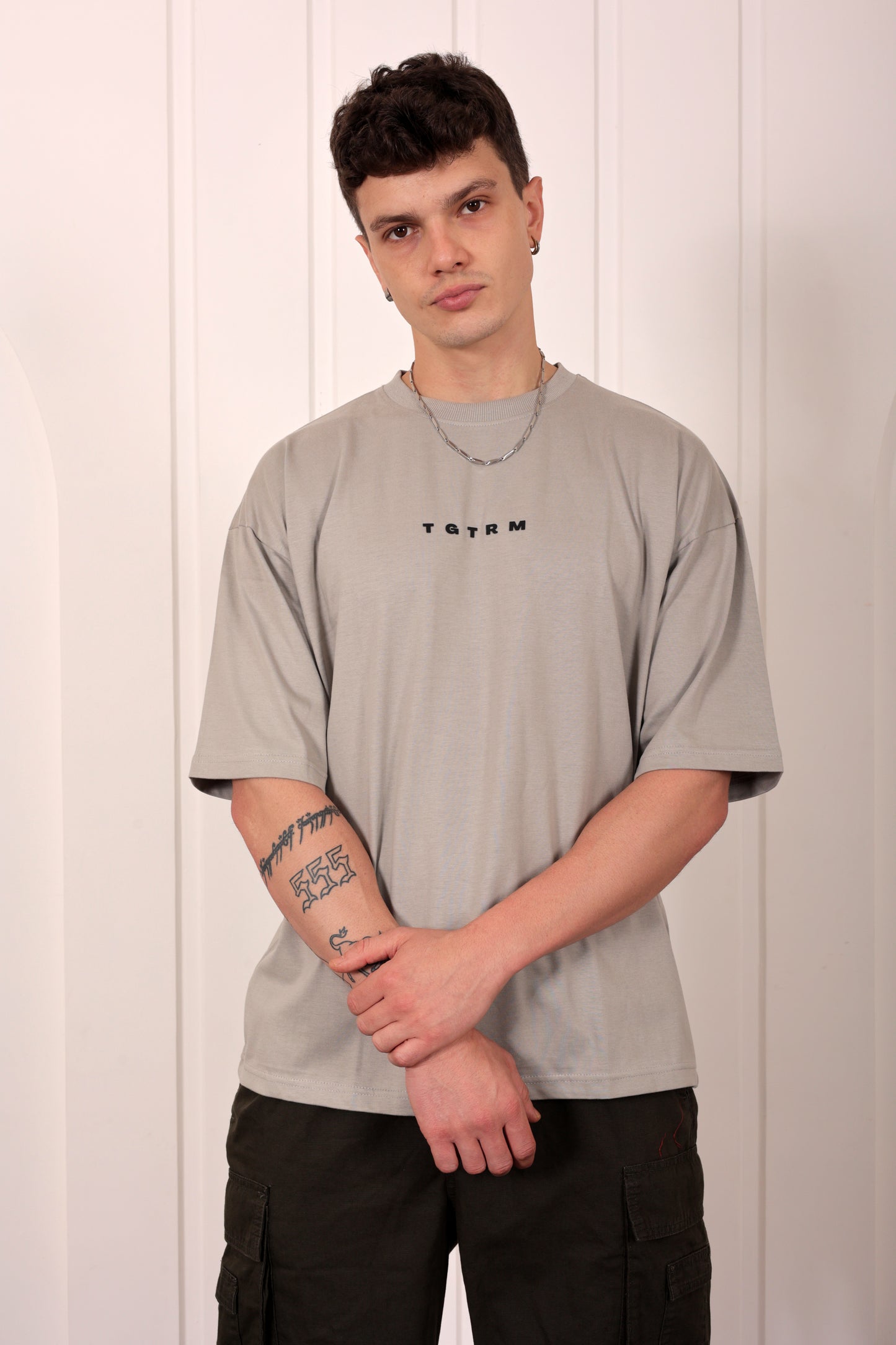 Predator Grey Oversized Printed T-shirt