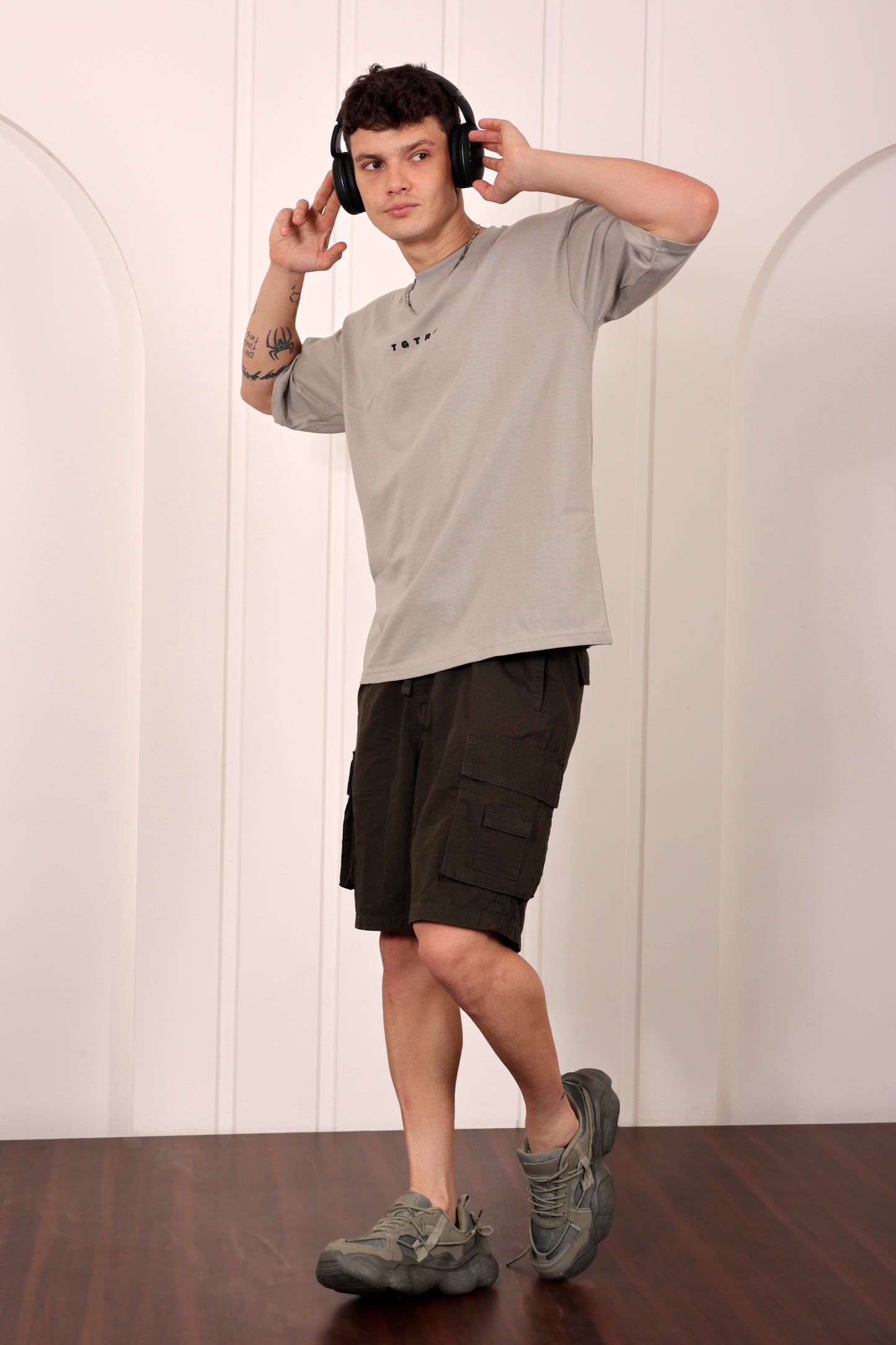 Predator Grey Oversized Printed T-shirt