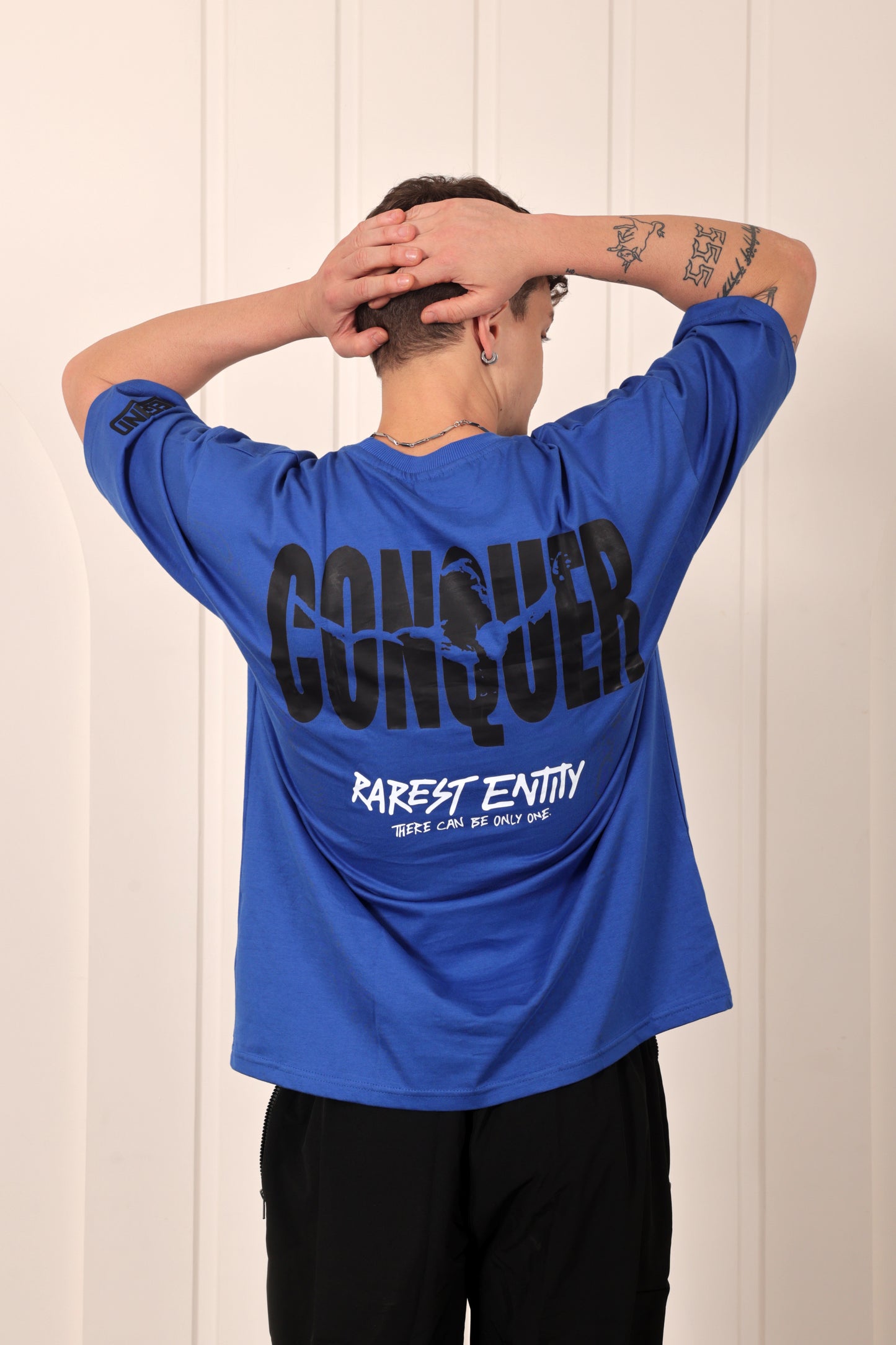 Conquerer Blue Oversized Printed T-shirt