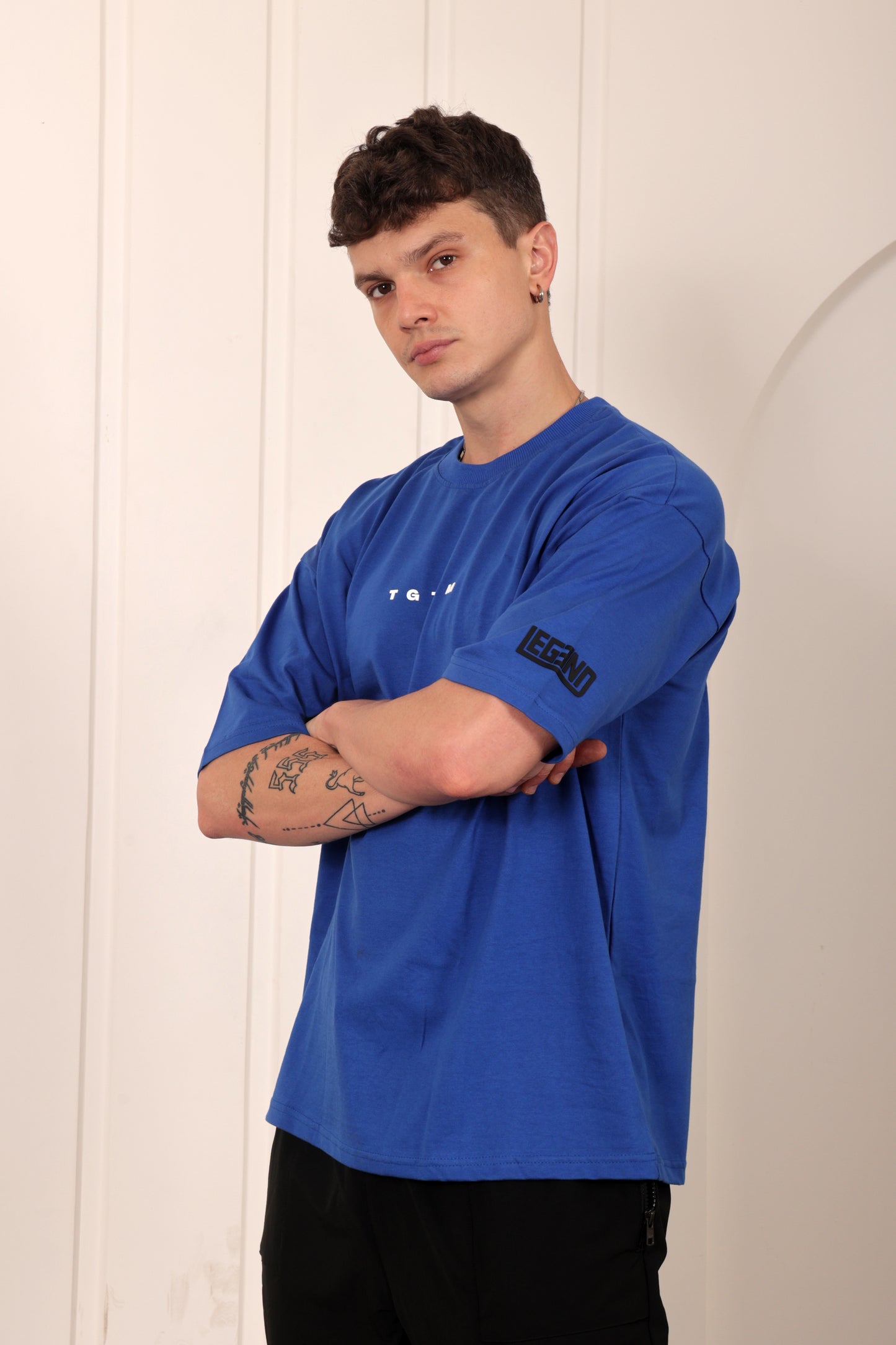 Conquerer Blue Oversized Printed T-shirt