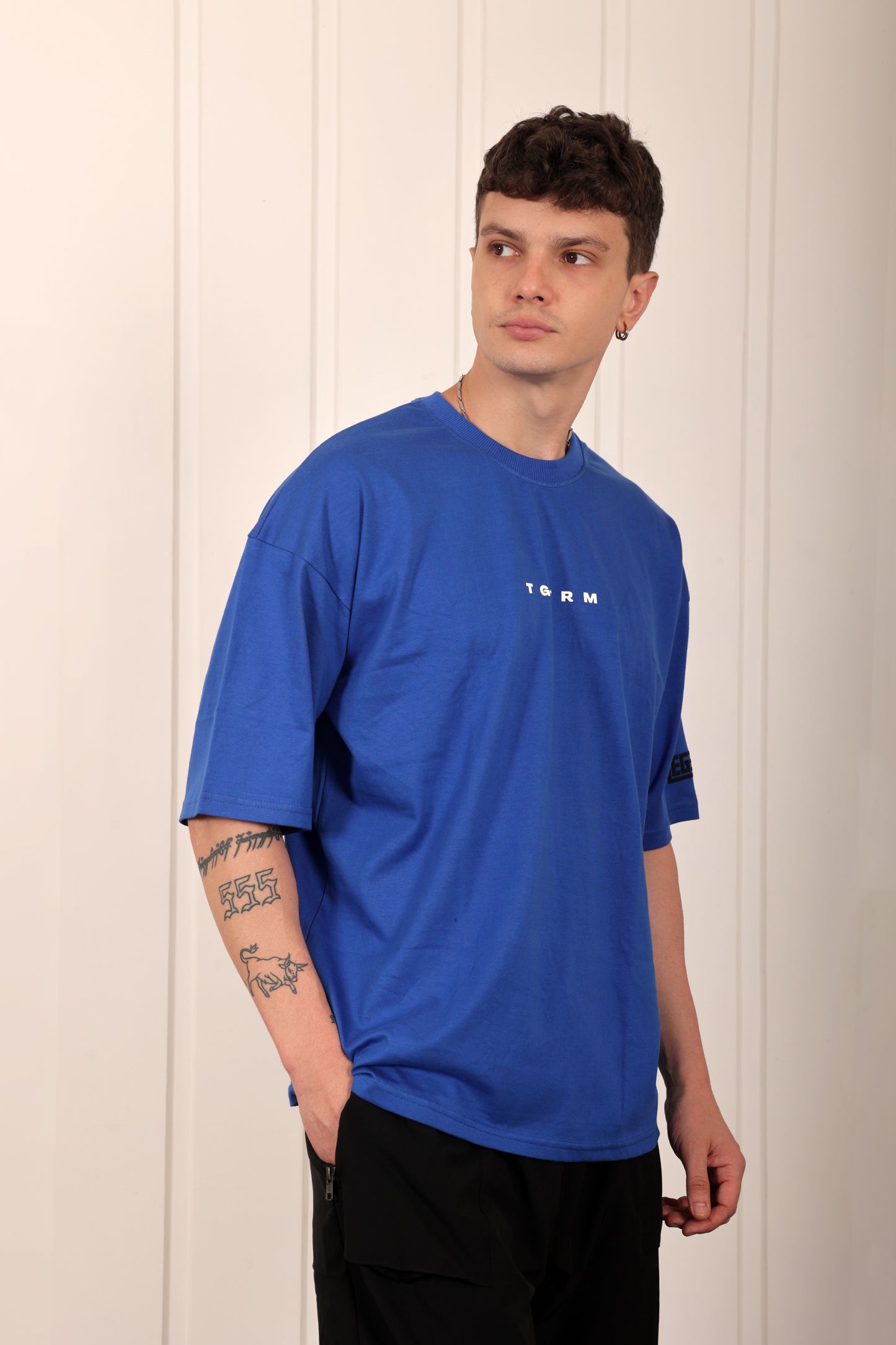 Conquerer Blue Oversized Printed T-shirt