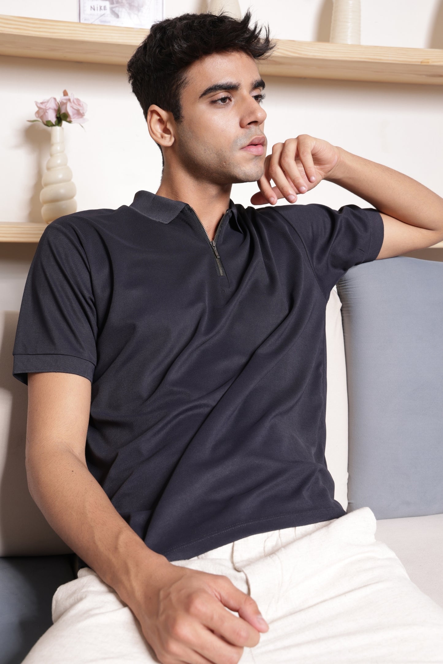 Men's Dri-Fit Zipper Polo in Black