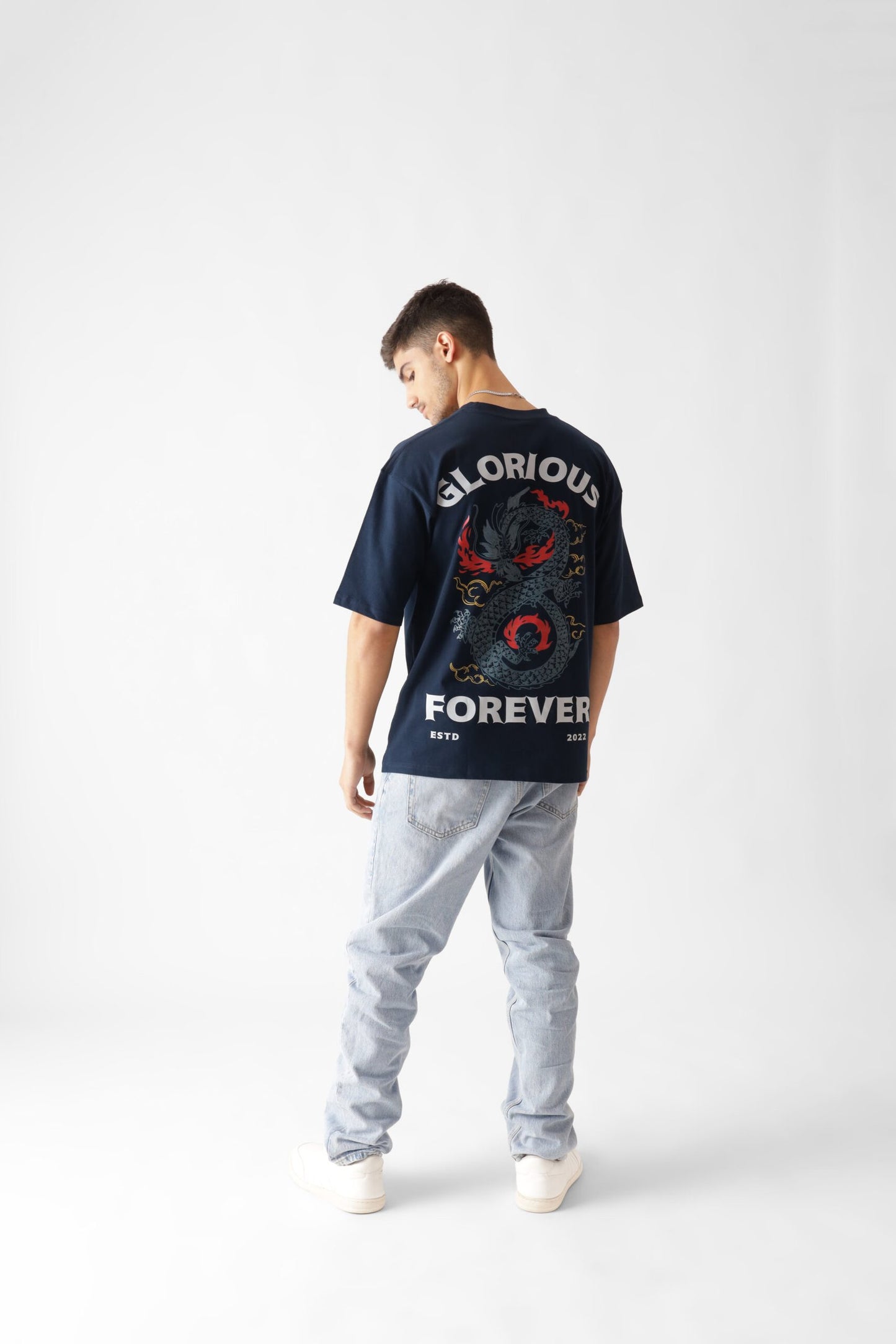 Printed Oversized Tshirt in Navy Blue