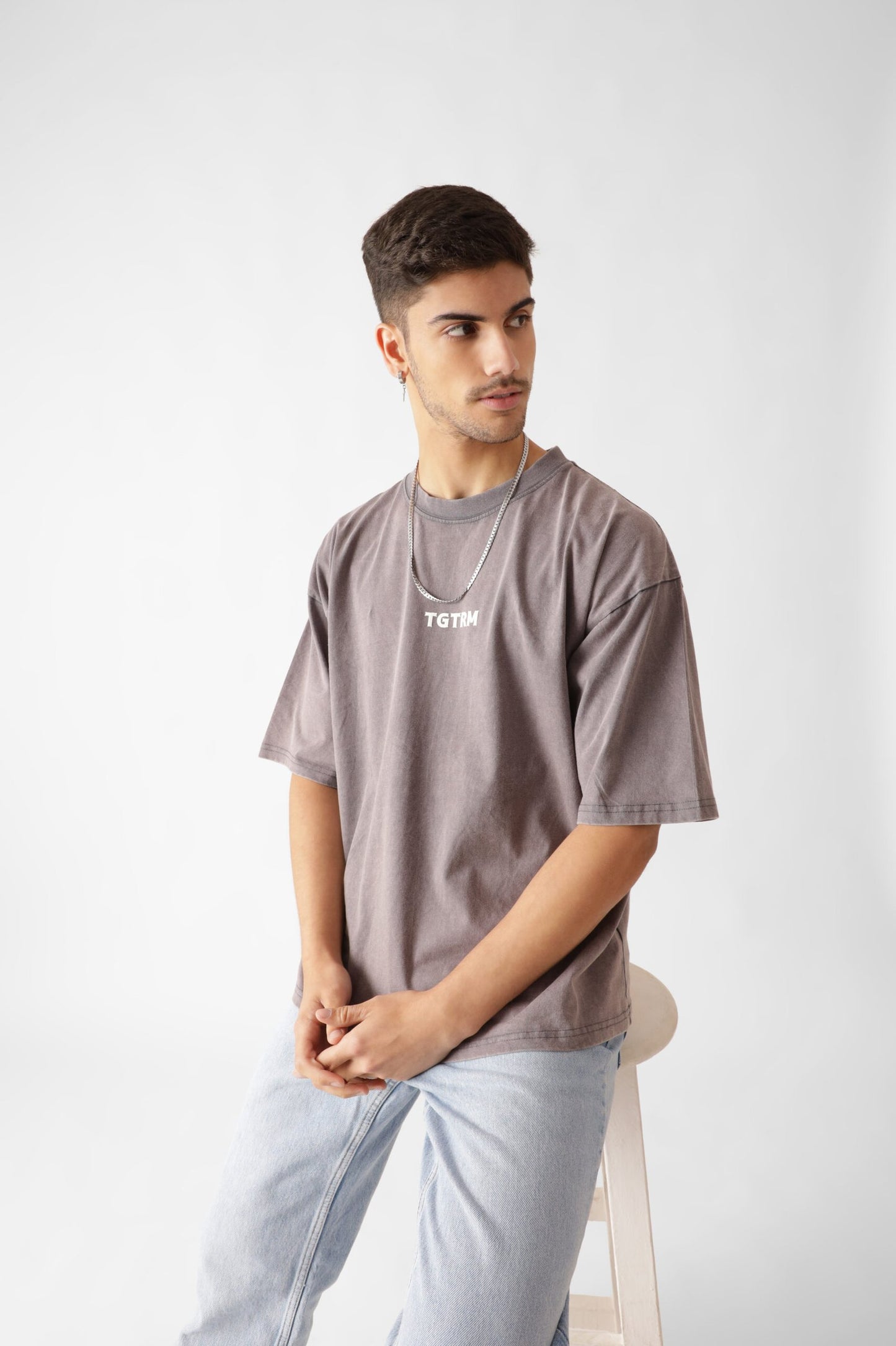 Printed Oversized Tshirt in Grey (Acid Washed)