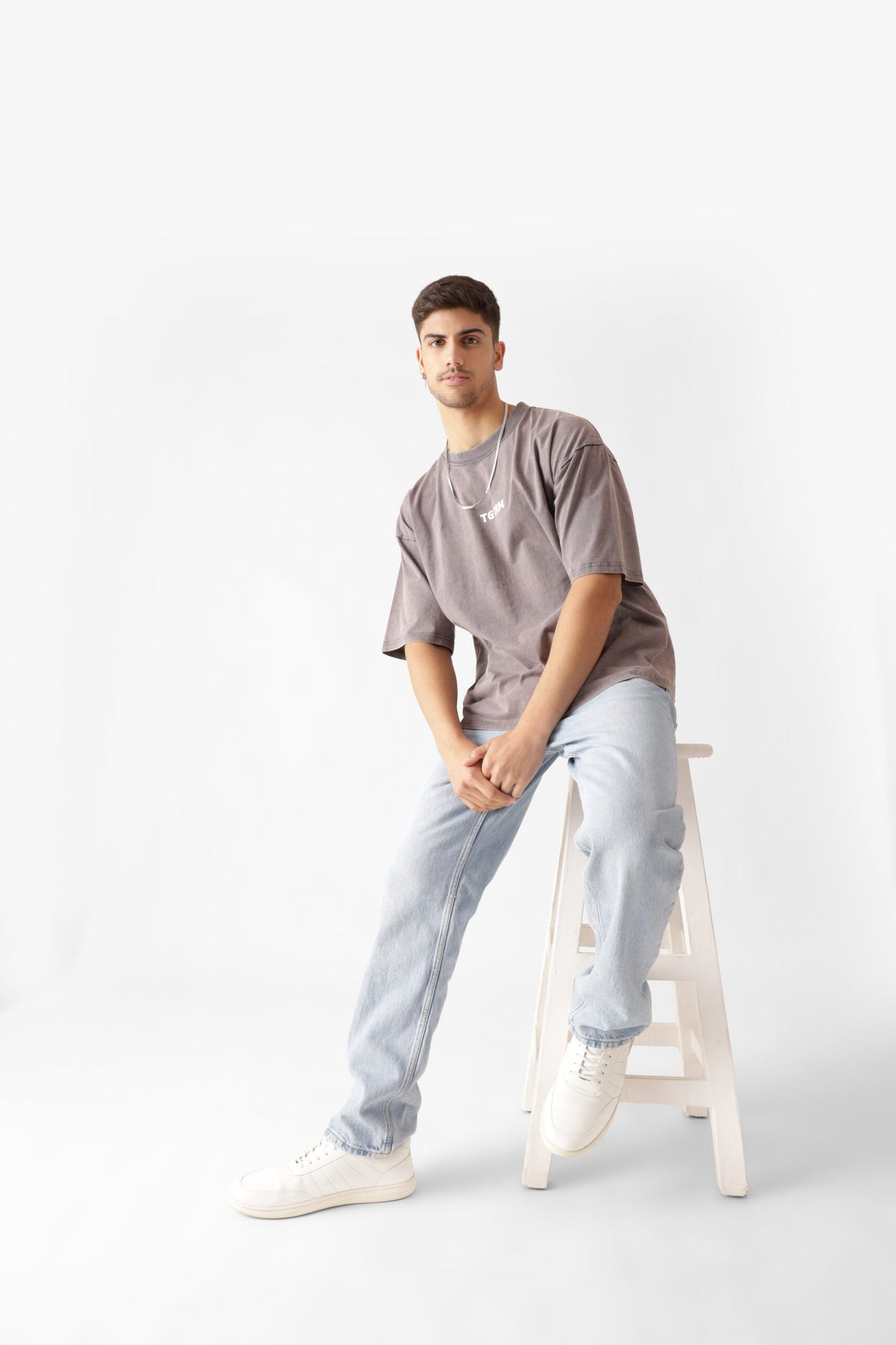 Printed Oversized Tshirt in Grey (Acid Washed)