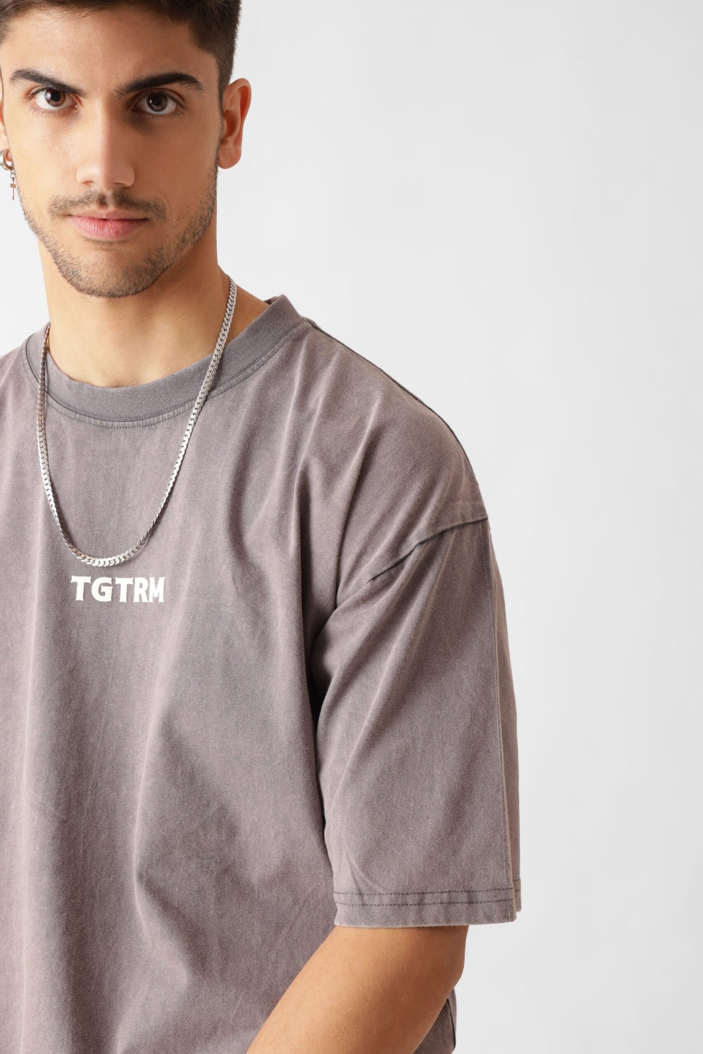 Printed Oversized Tshirt in Grey (Acid Washed)
