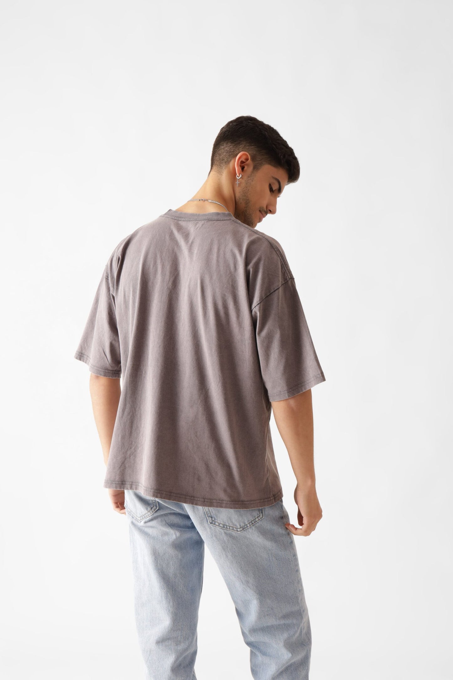 Printed Oversized Tshirt in Grey (Acid Washed)