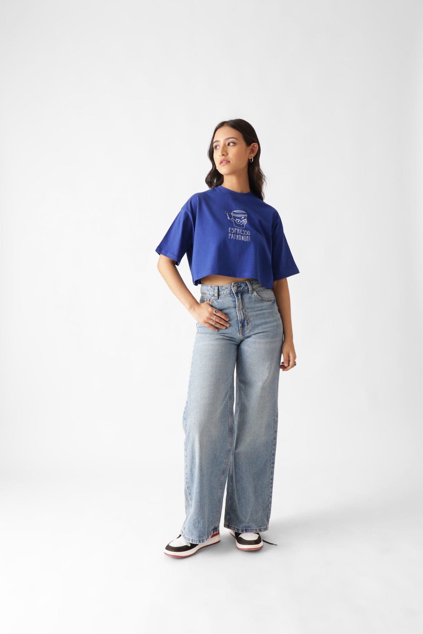 Espresso Print Royal Blue Oversize Crop Top