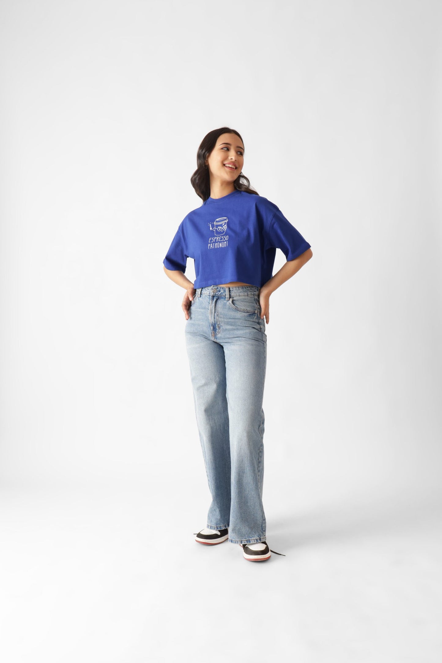 Espresso Print Royal Blue Oversize Crop Top