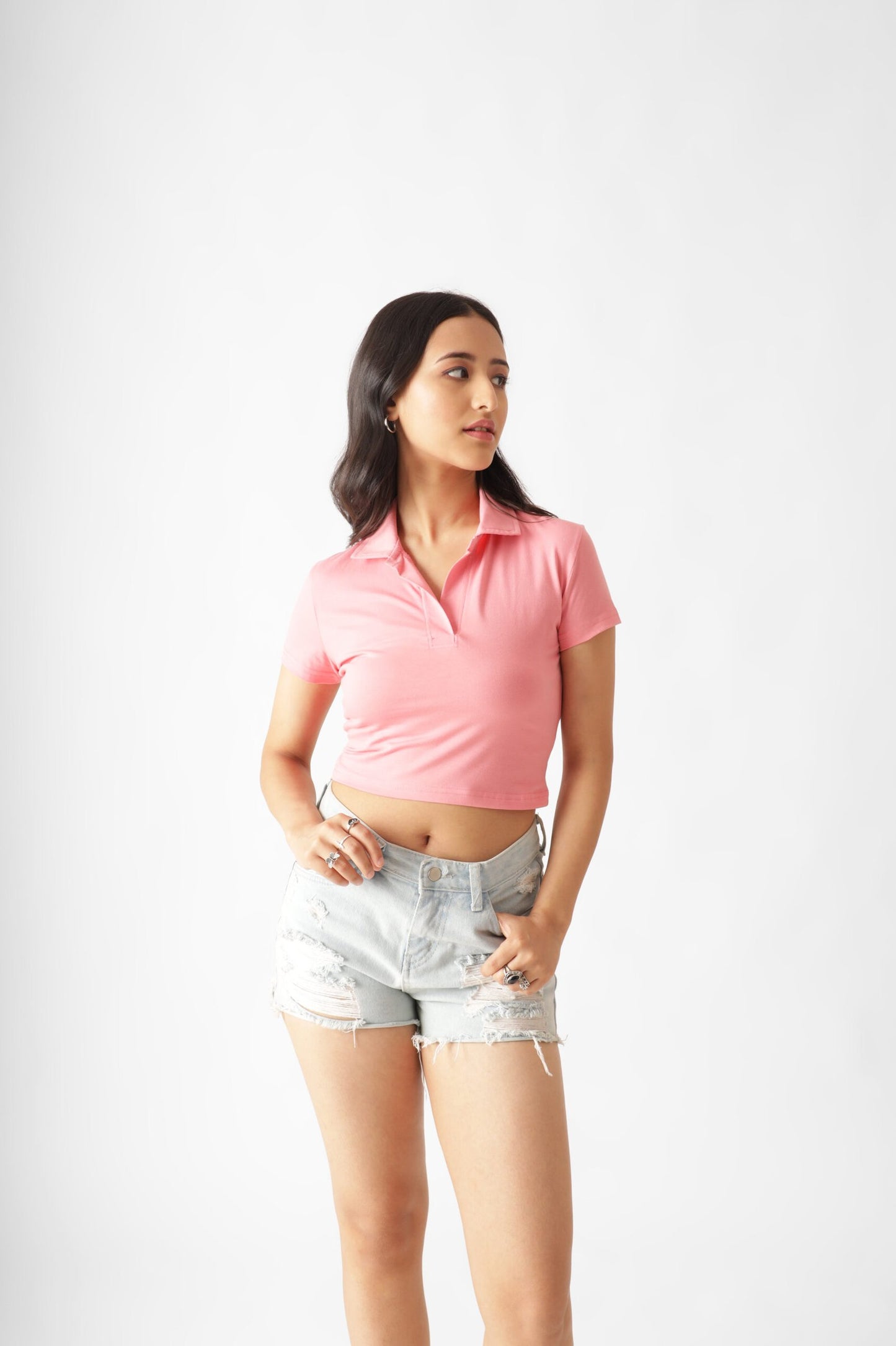 Dusky Pink Polo Crop Top