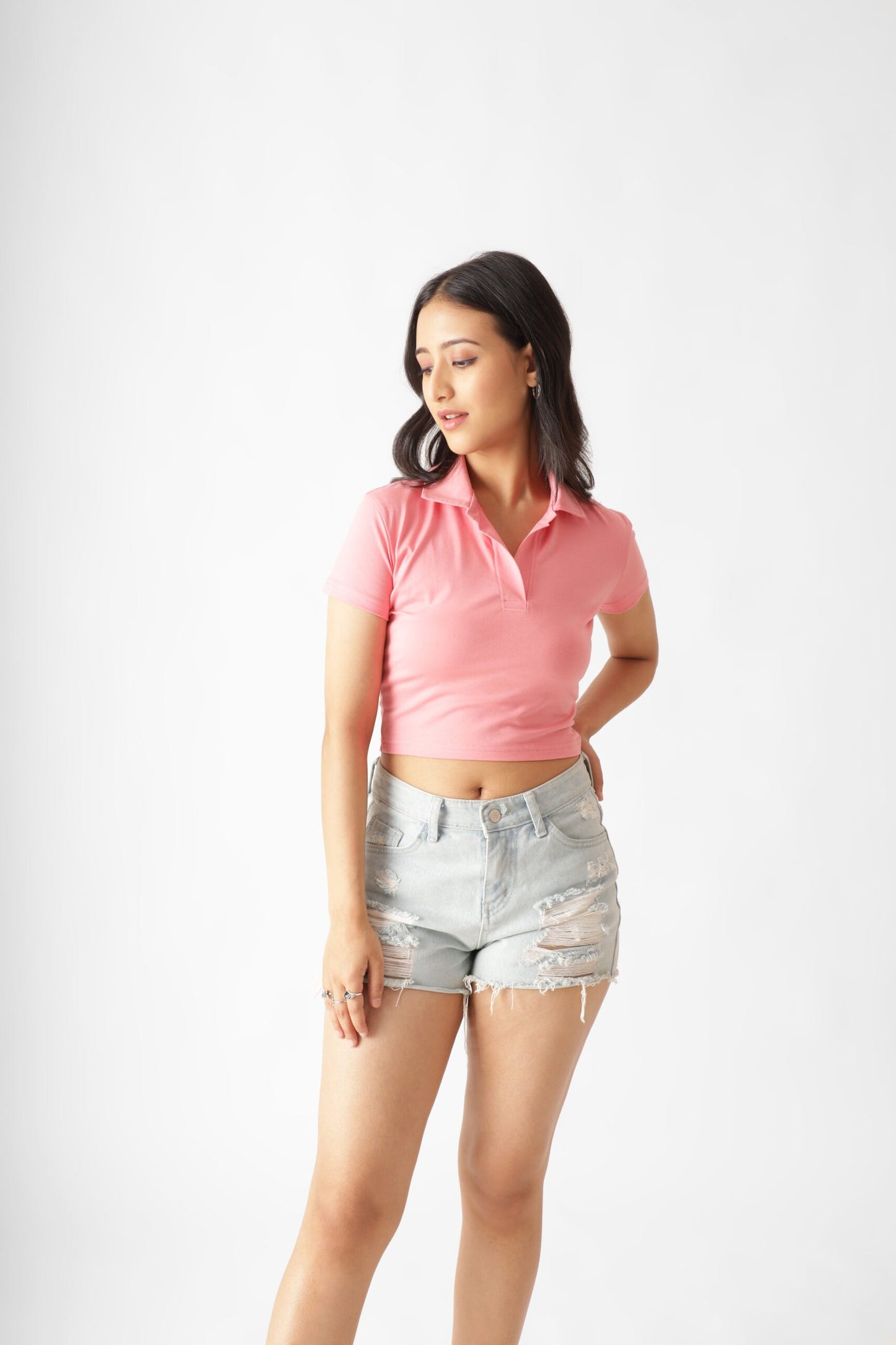 Dusky Pink Polo Crop Top