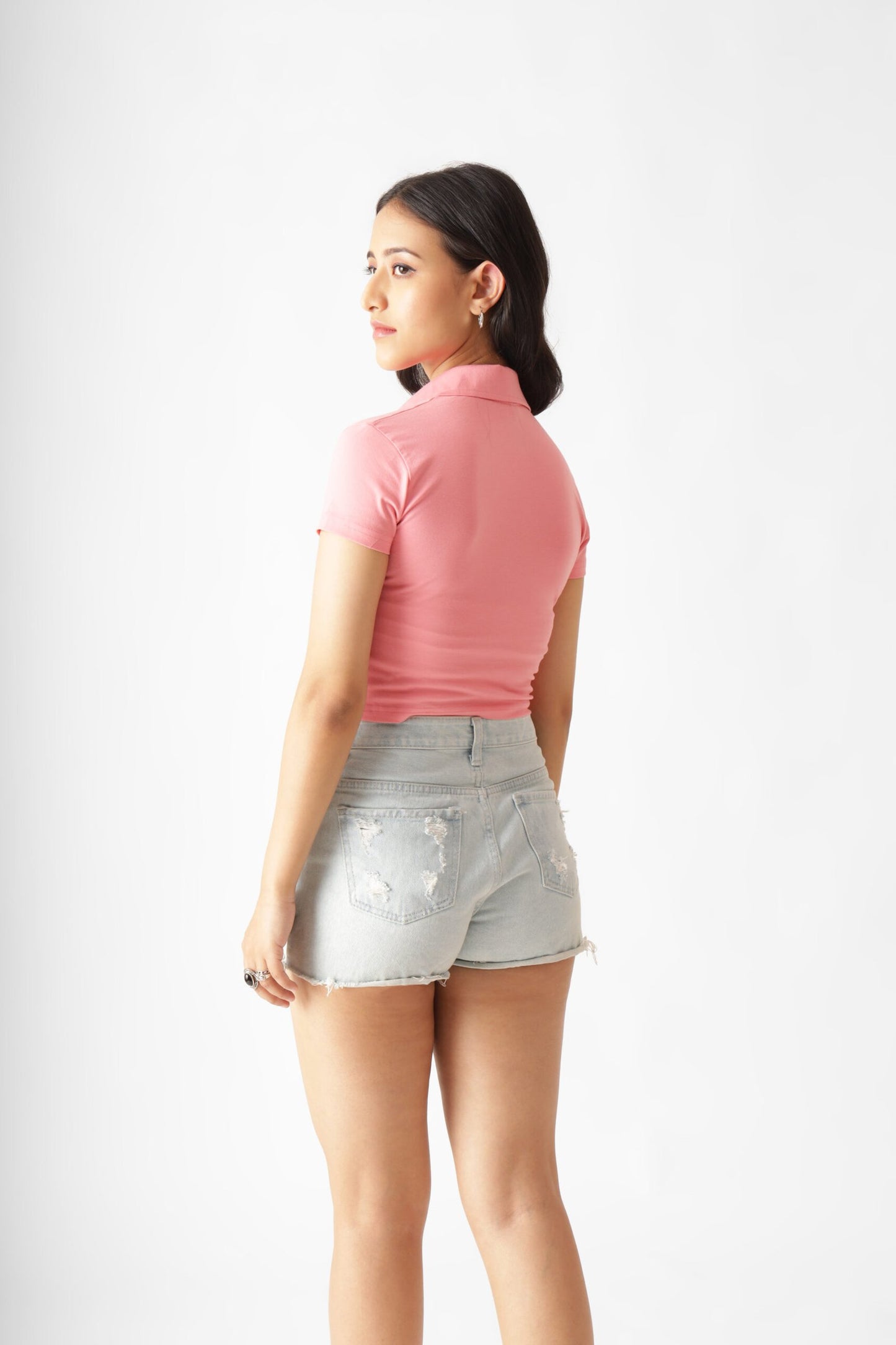 Dusky Pink Polo Crop Top