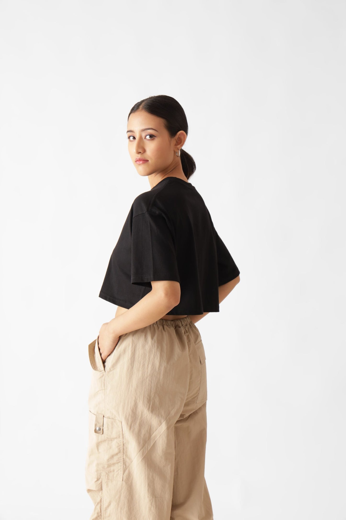 Puff Printed Black Oversize Crop Top