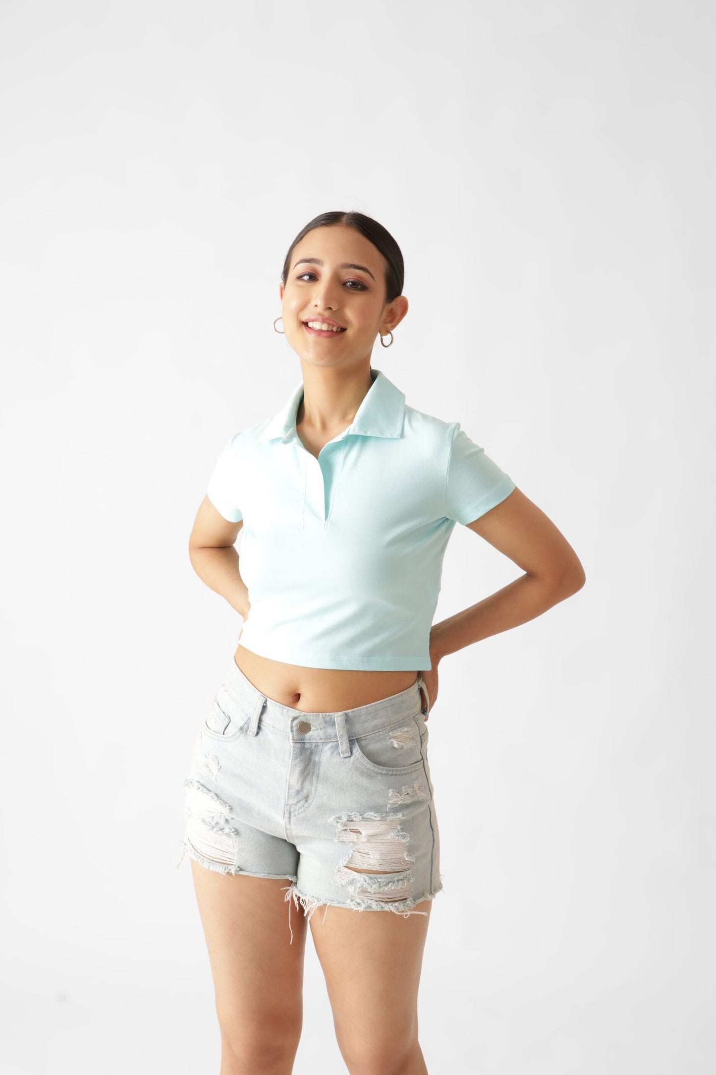 Light Blue Polo Crop Top