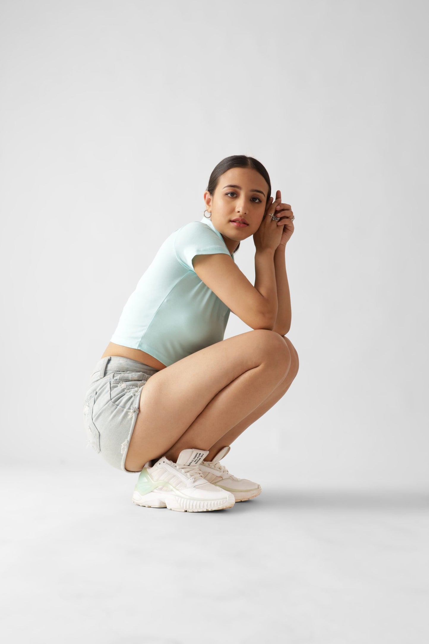 Light Blue Polo Crop Top