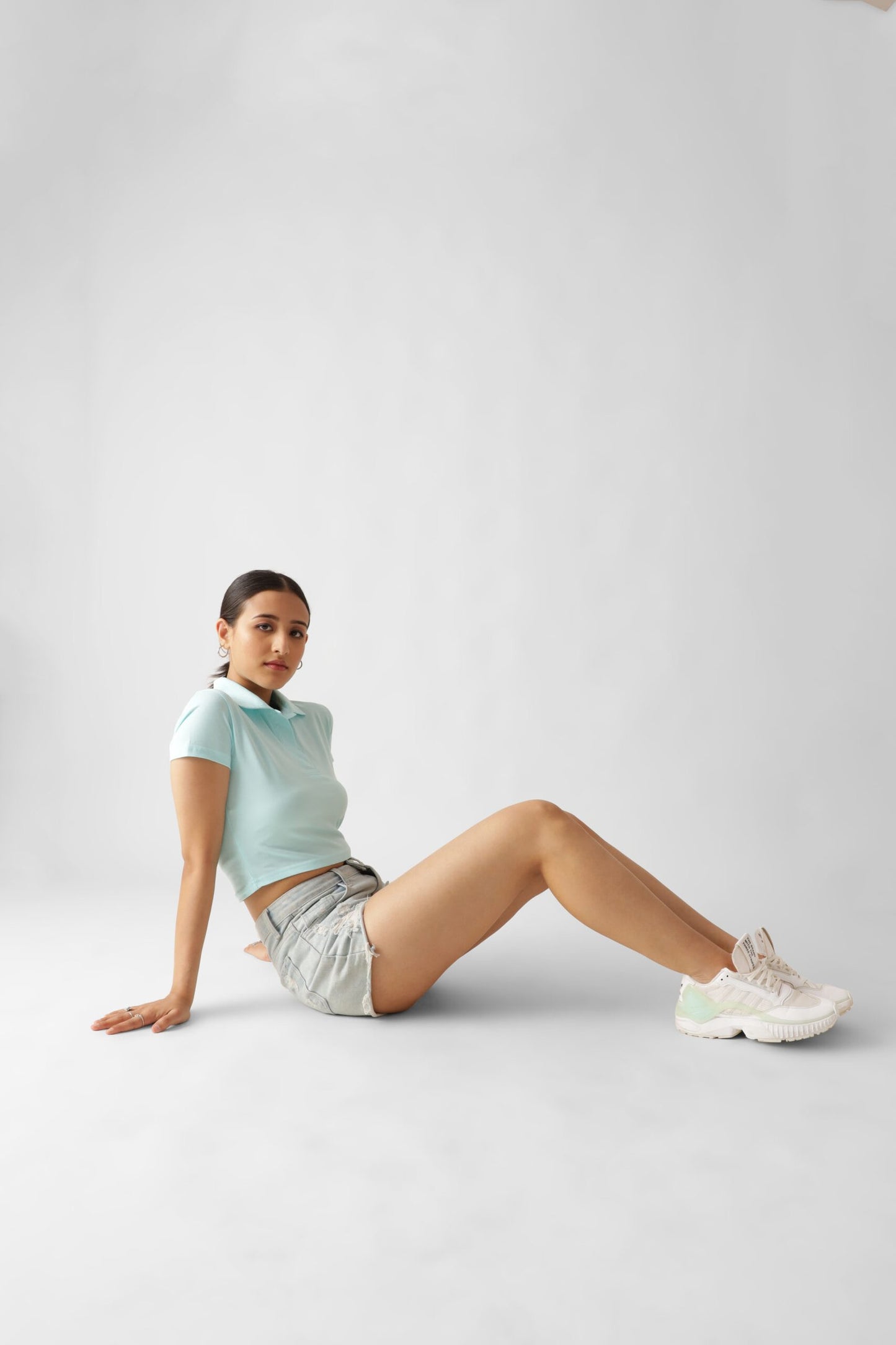Light Blue Polo Crop Top