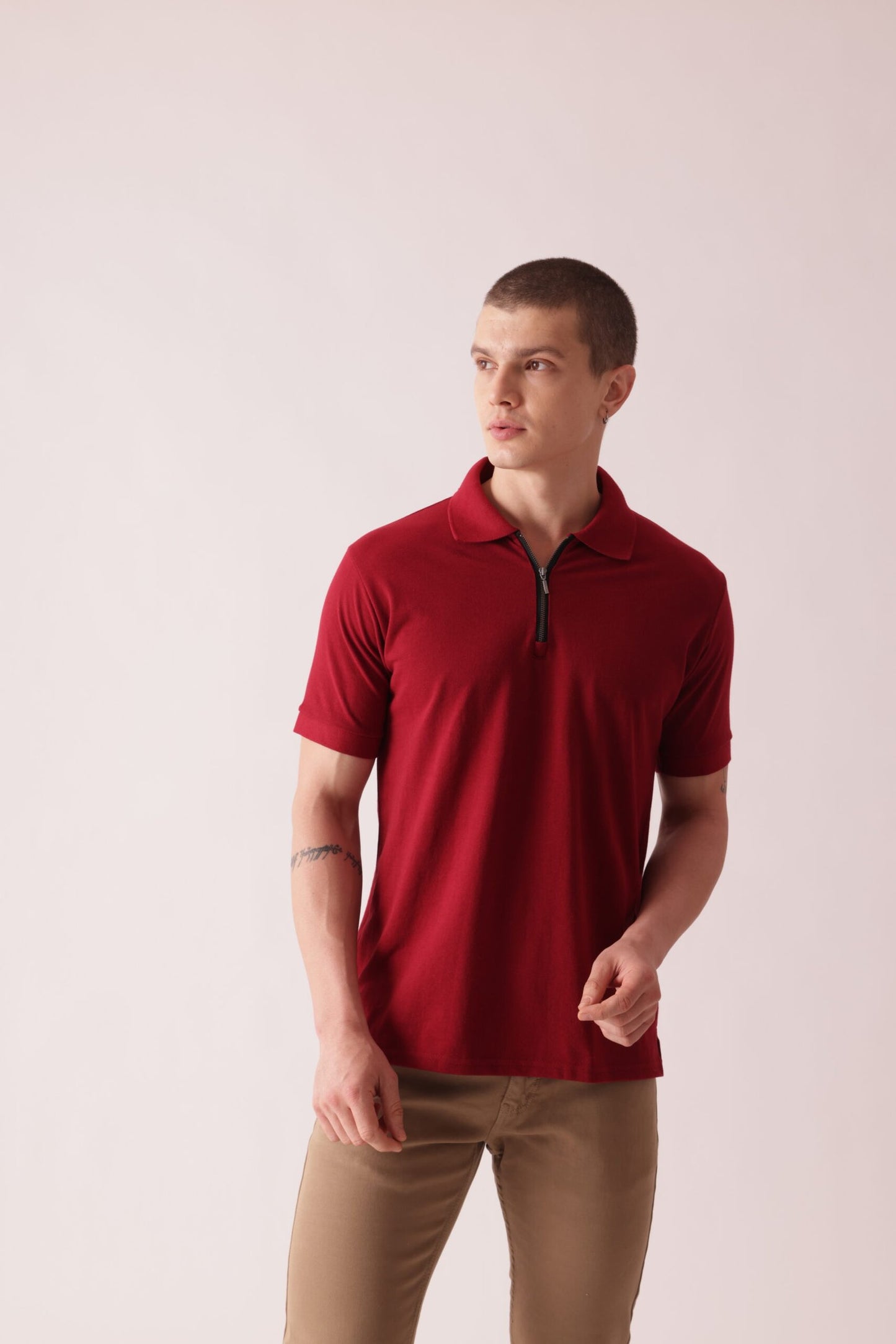 Premium Solid Polo Neck T-Shirt in Maroon