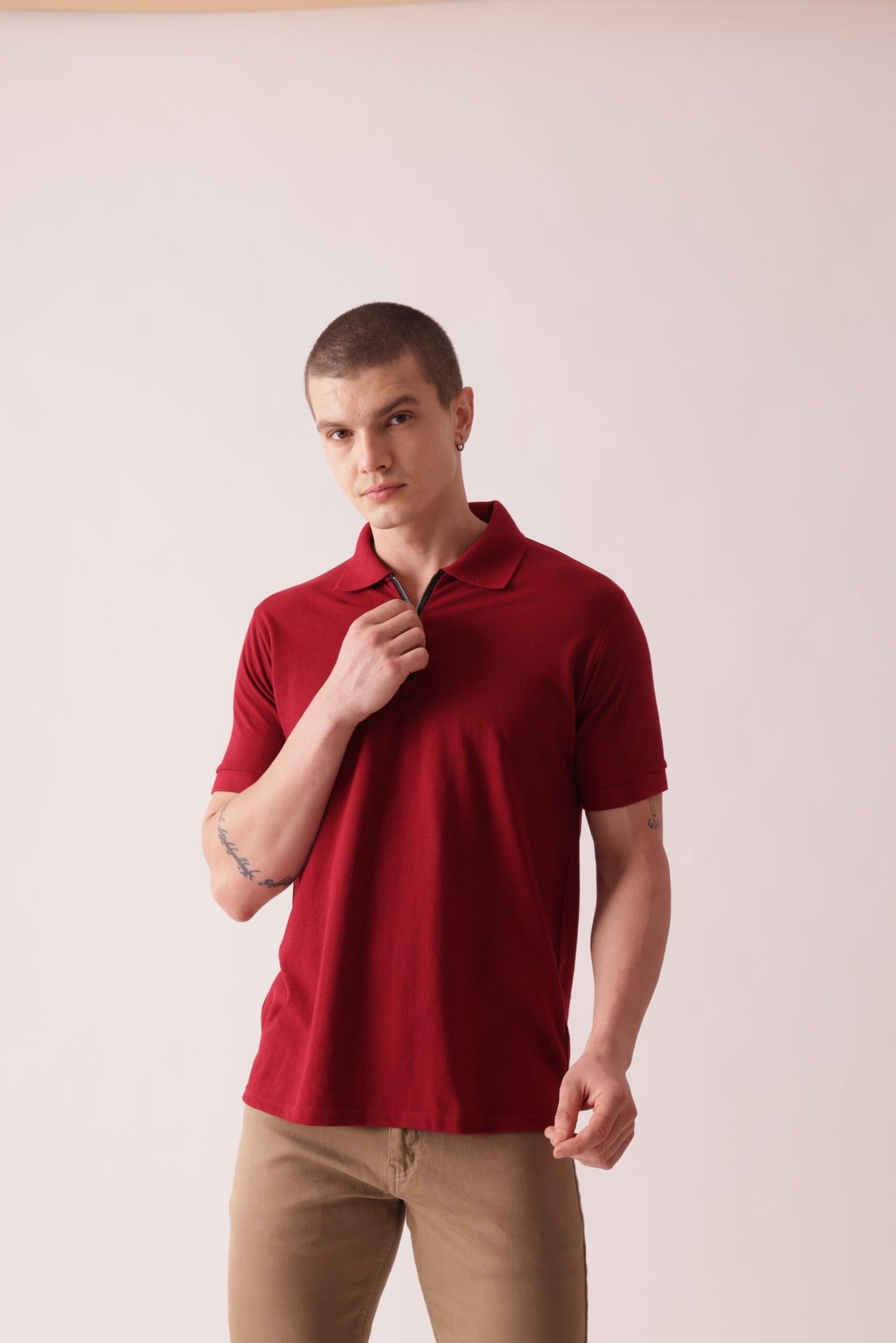 Premium Solid Polo Neck T-Shirt in Maroon