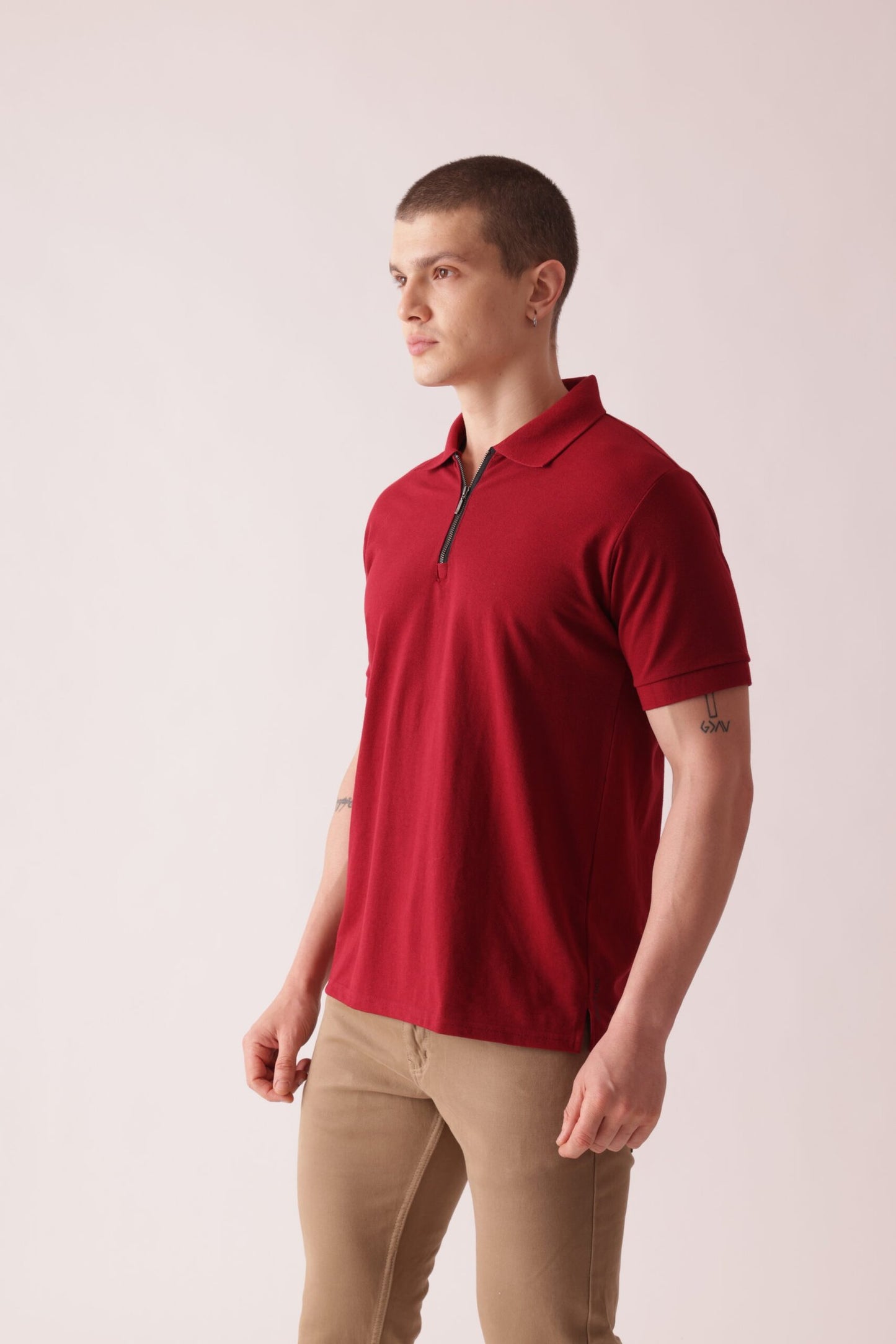 Premium Solid Polo Neck T-Shirt in Maroon