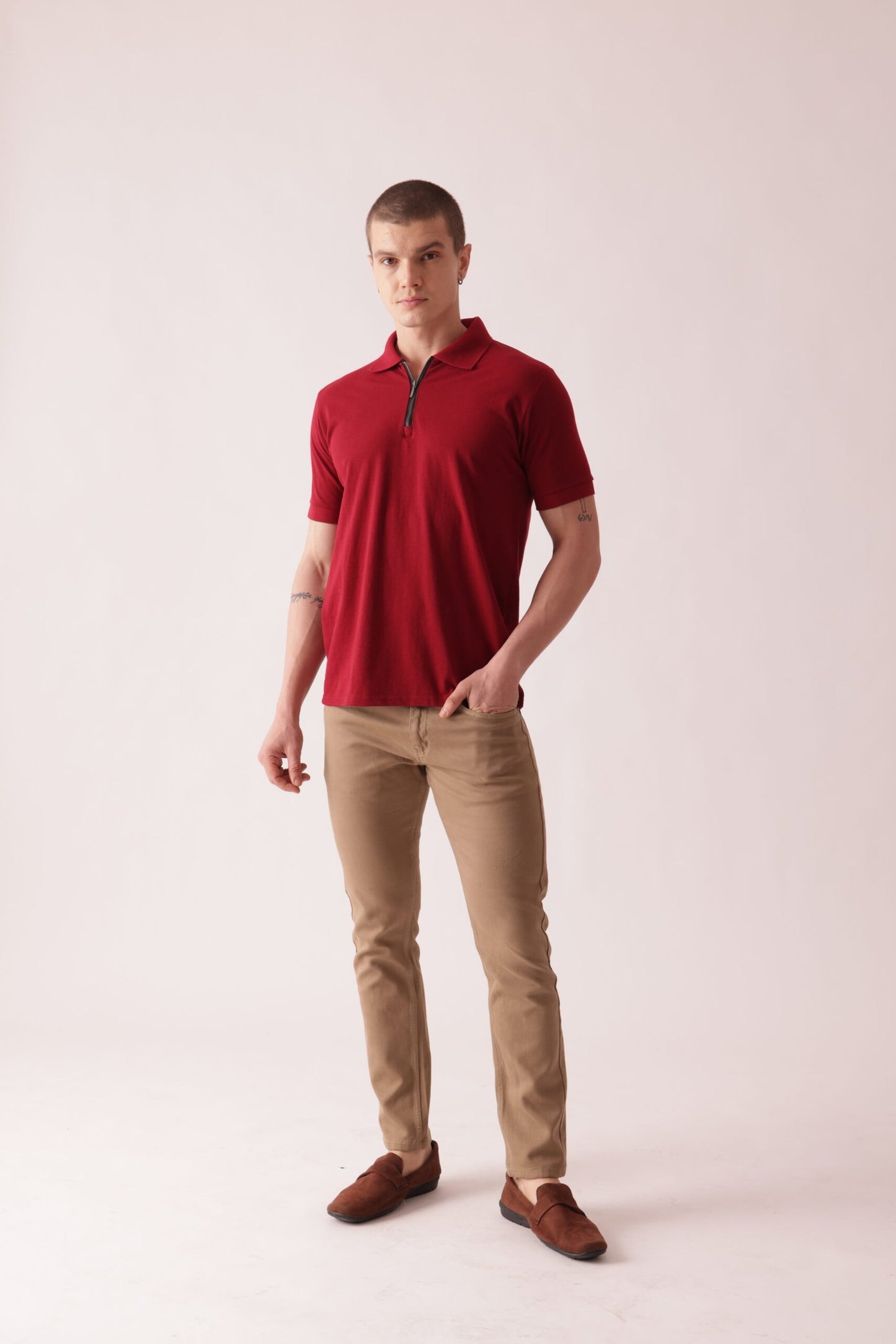 Premium Solid Polo Neck T-Shirt in Maroon