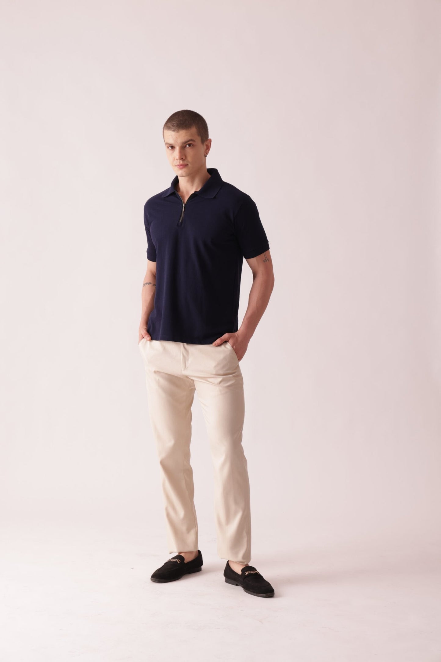 Premium Solid Polo Neck T-Shirt in Blue