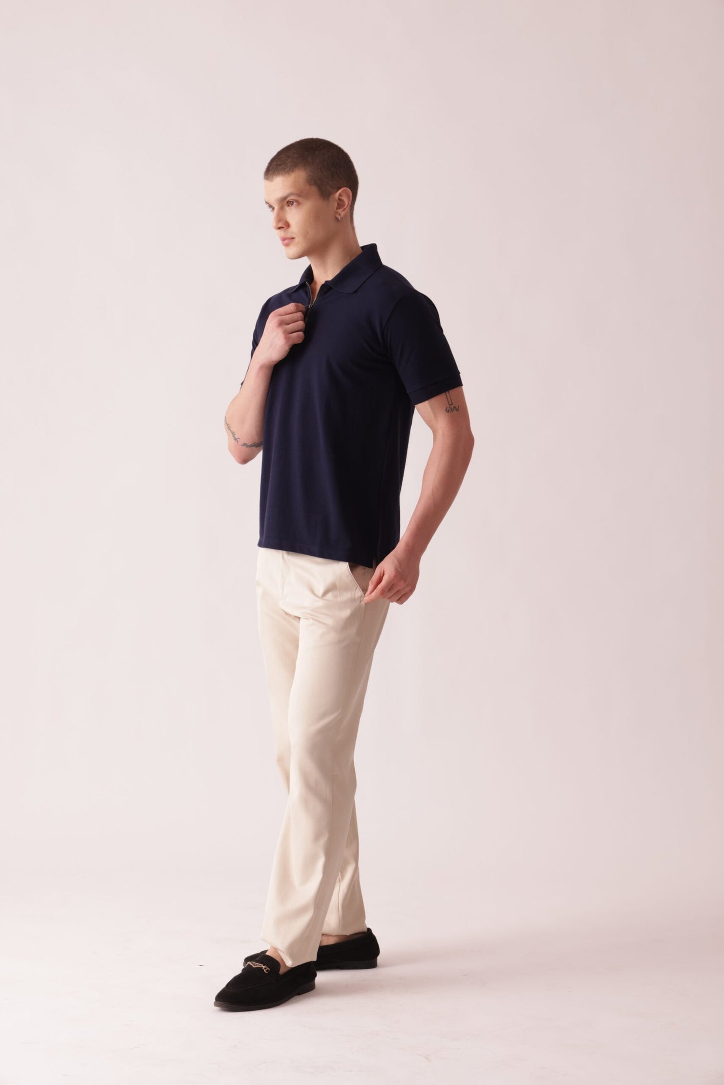 Premium Solid Polo Neck T-Shirt in Blue