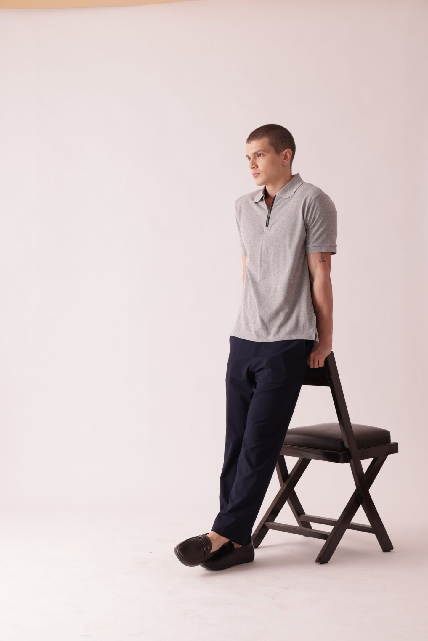 Premium Solid Polo Neck T-Shirt in Grey