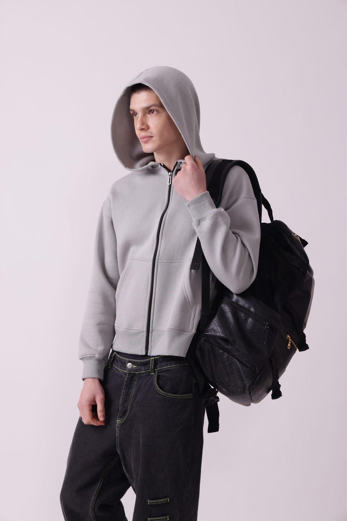 Grey Oversized Zipper Hoodie for Men