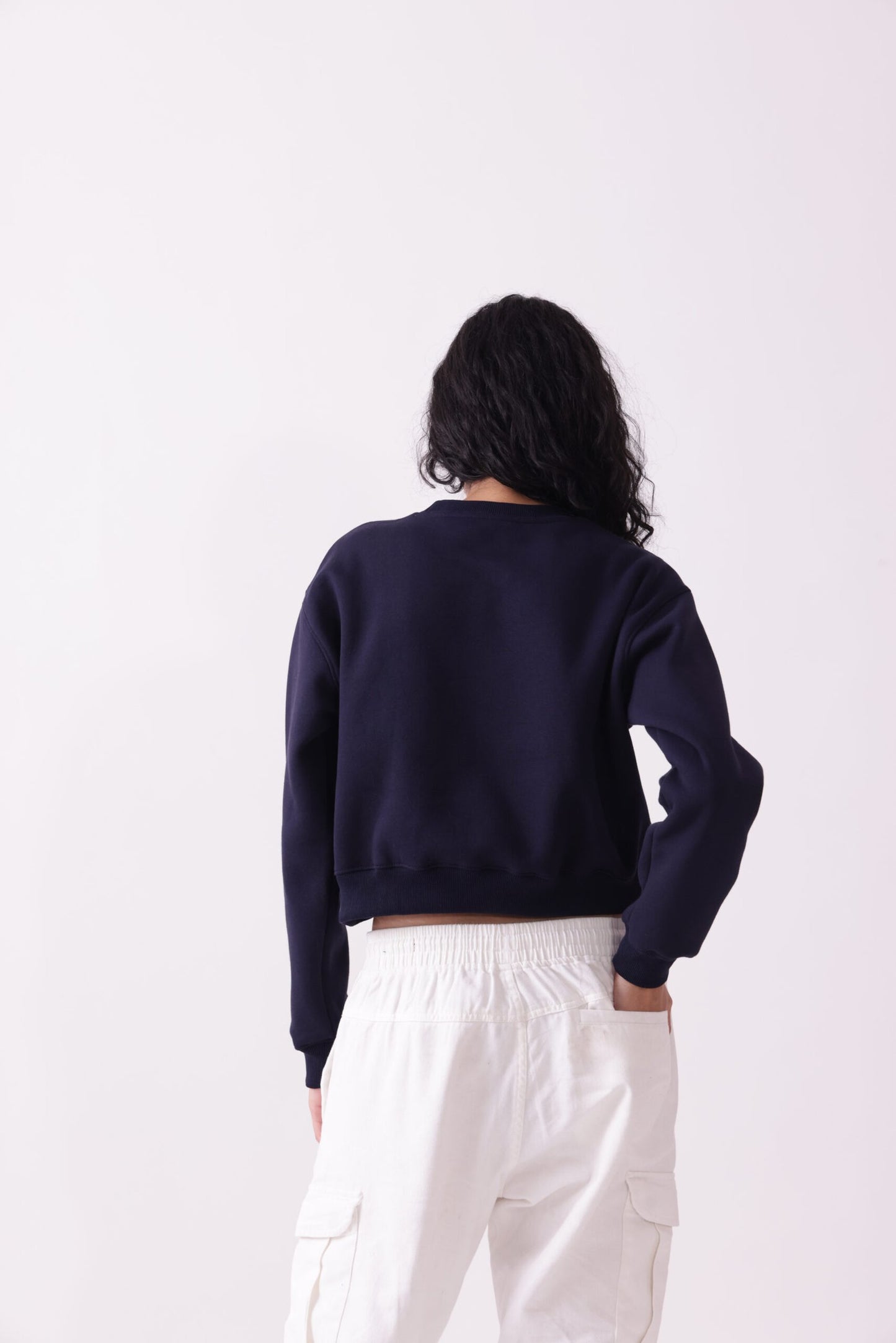 Navy Blue Cropped Oversized Sweatshirt for Women