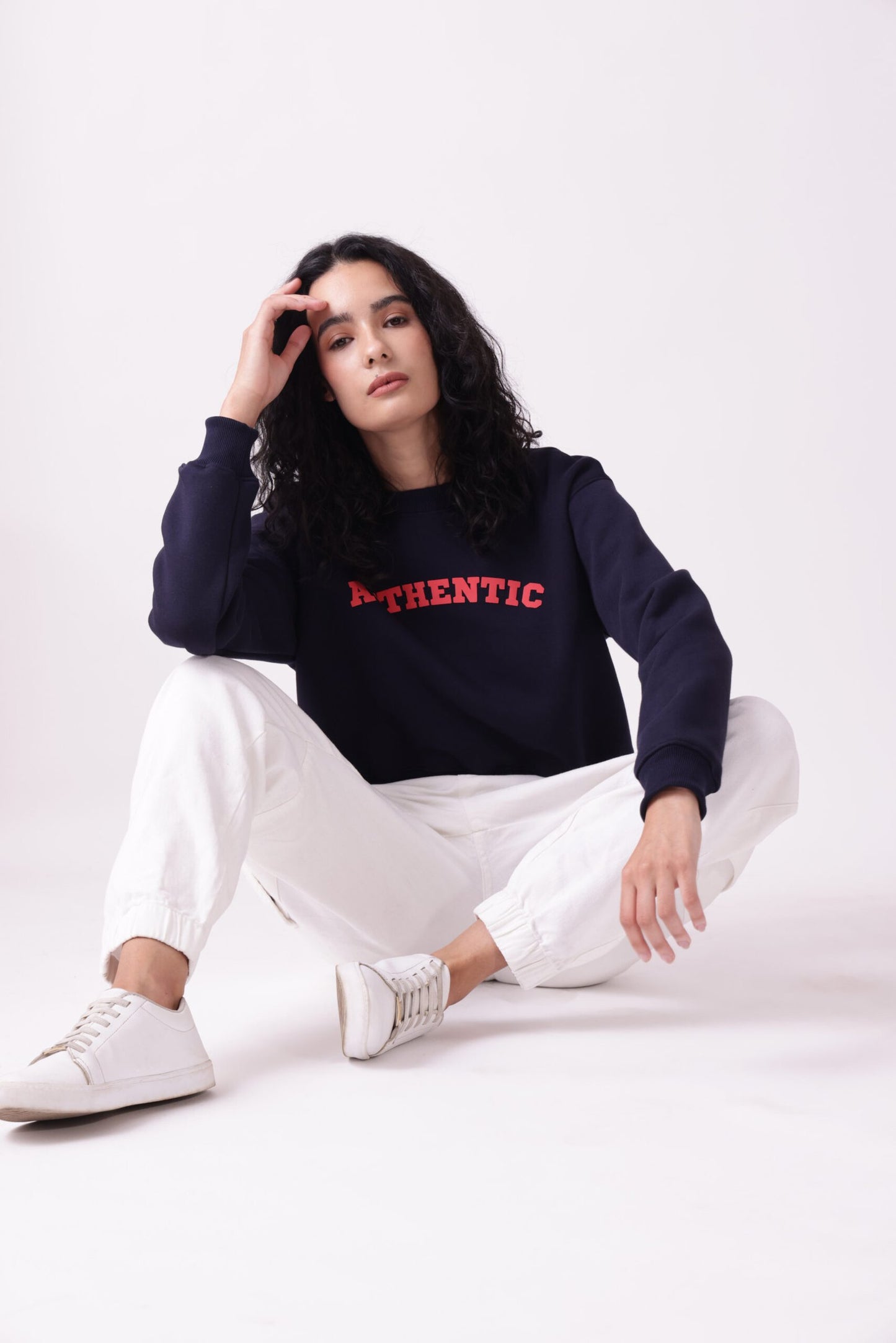 Navy Blue Cropped Oversized Sweatshirt for Women