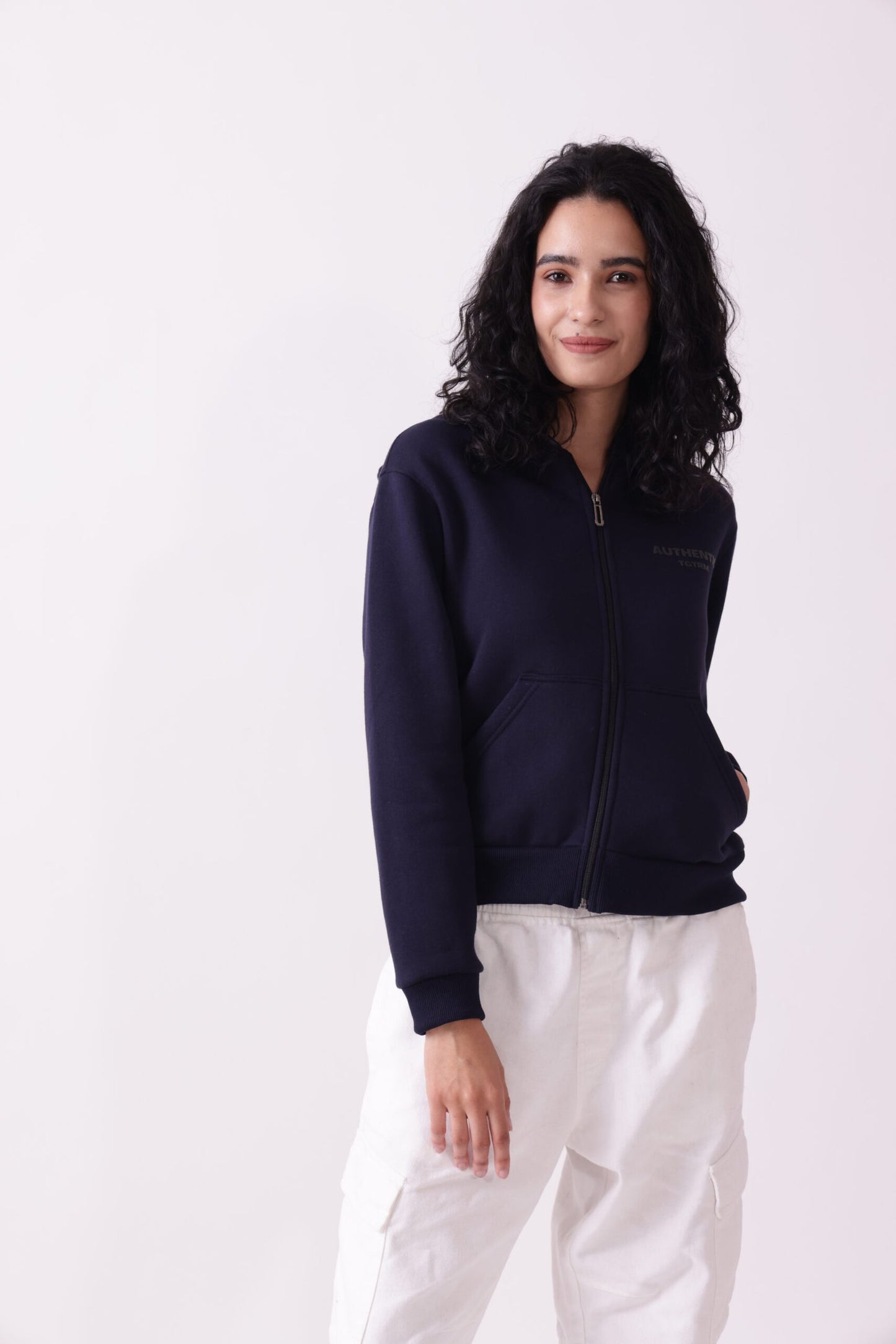 Navy Blue Zipper Hoodie for Women