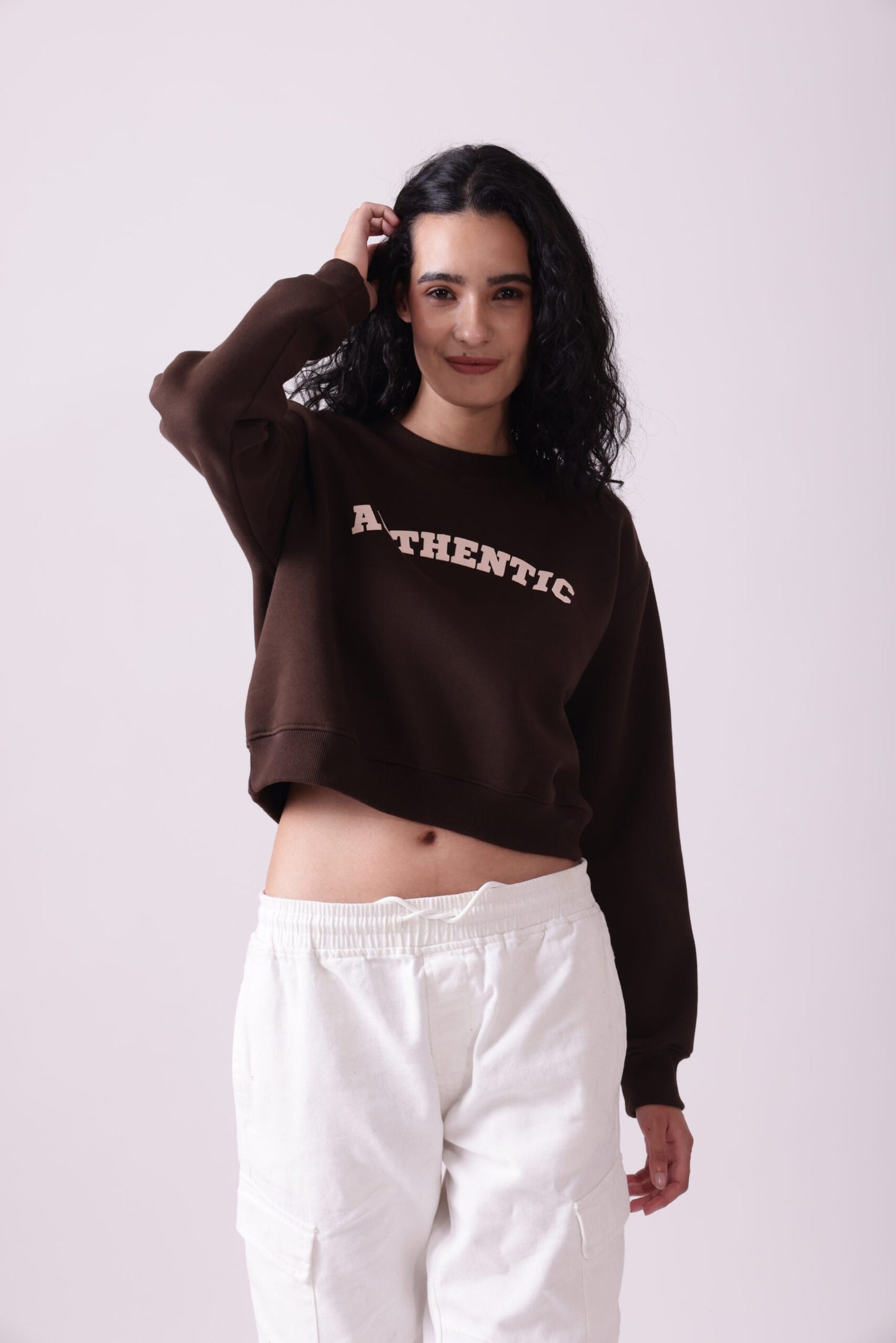 Brown Cropped Oversized Sweatshirt for Women