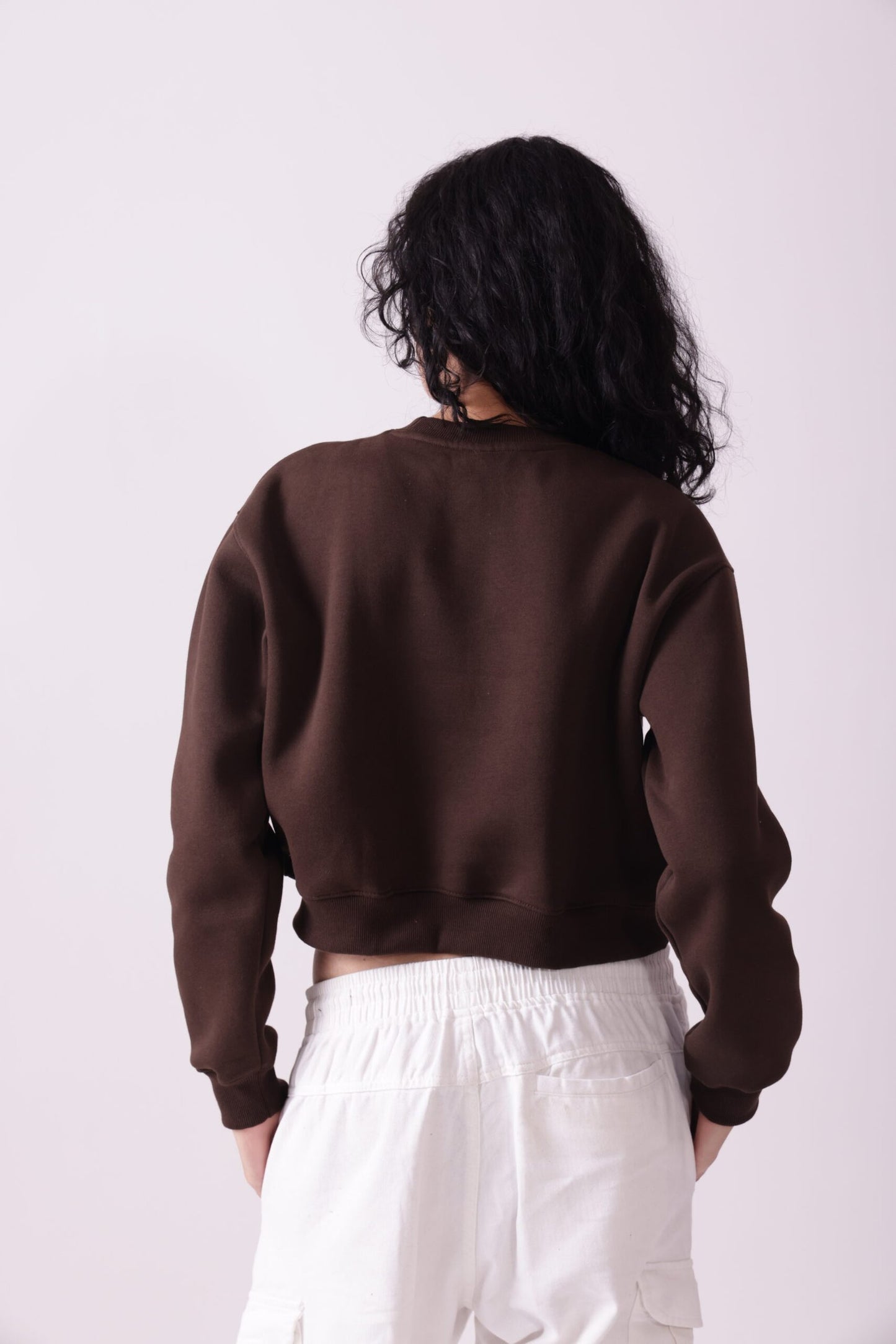 Brown Cropped Oversized Sweatshirt for Women