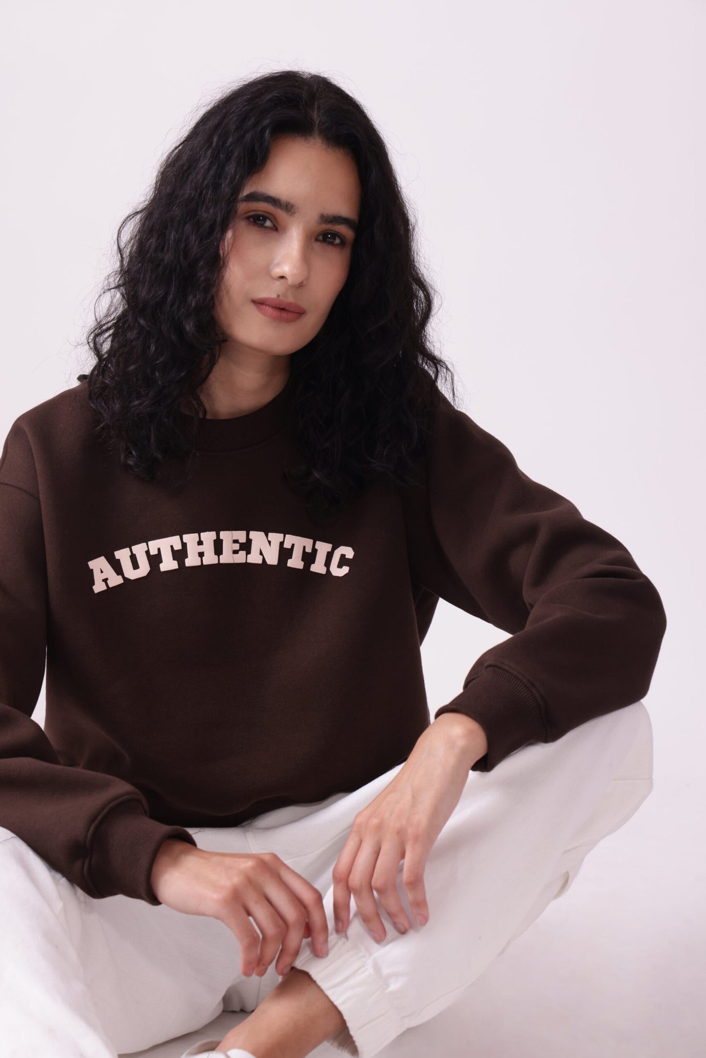 Brown Cropped Oversized Sweatshirt for Women