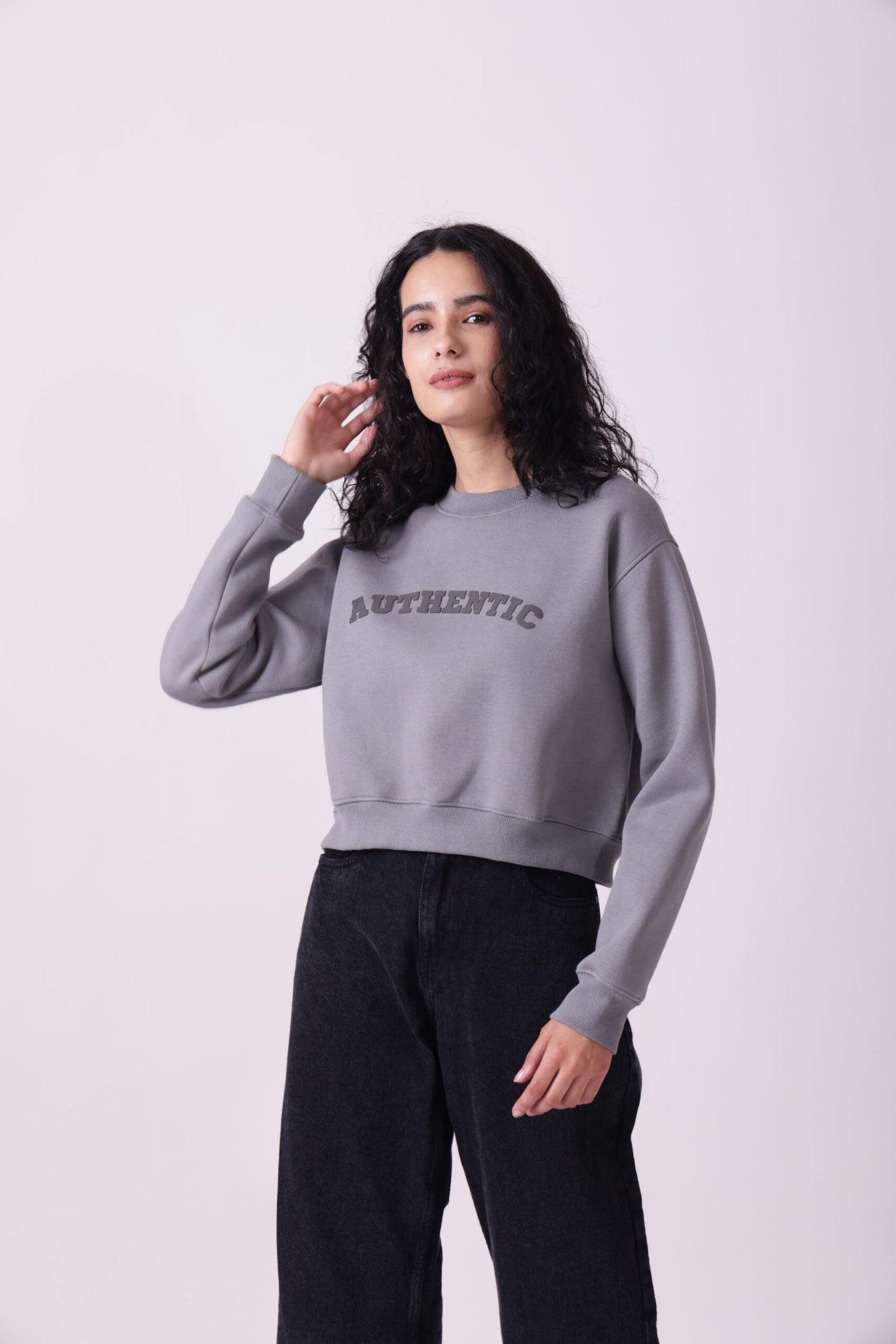 Grey Cropped Oversized Sweatshirt for Women