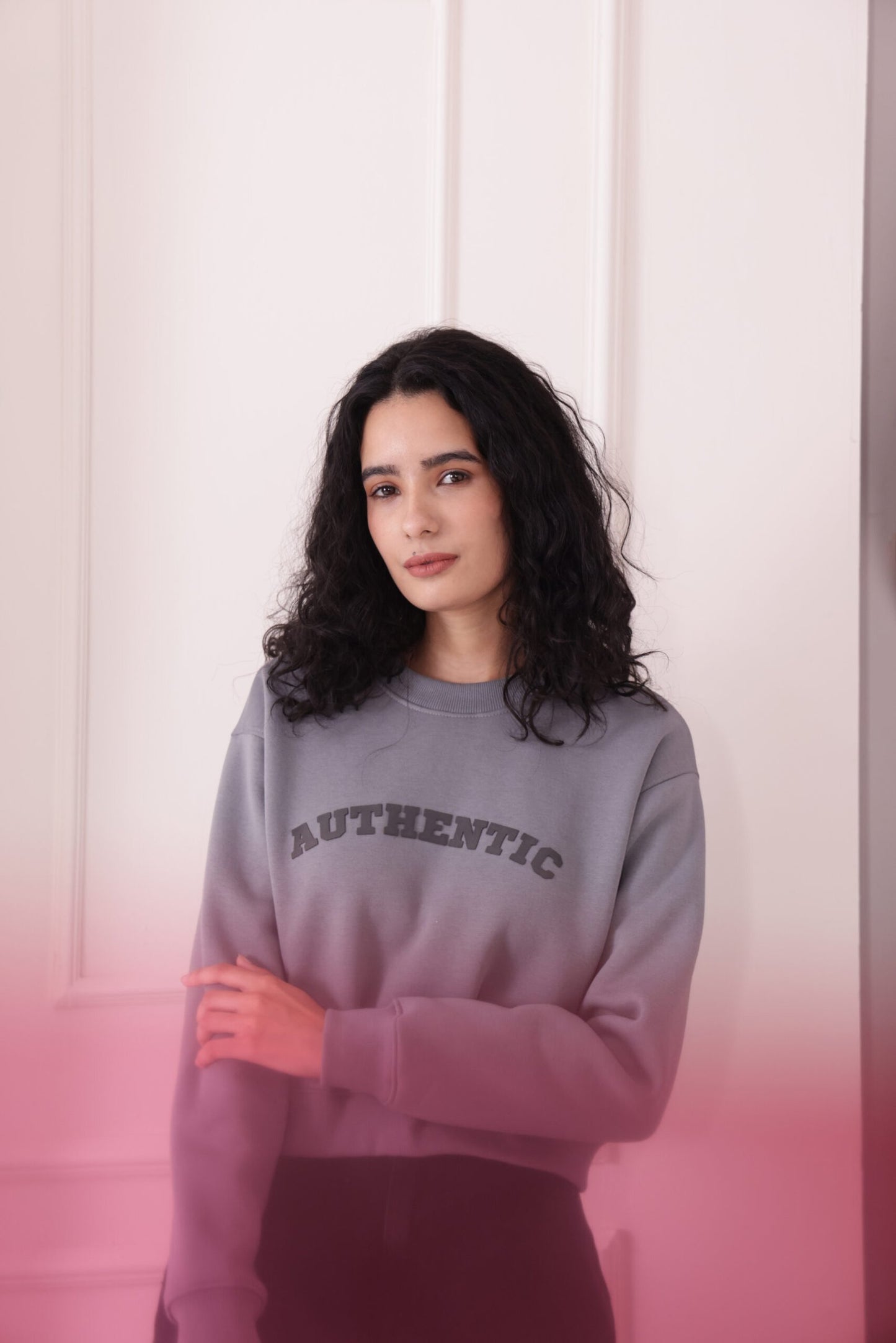 Grey Cropped Oversized Sweatshirt for Women