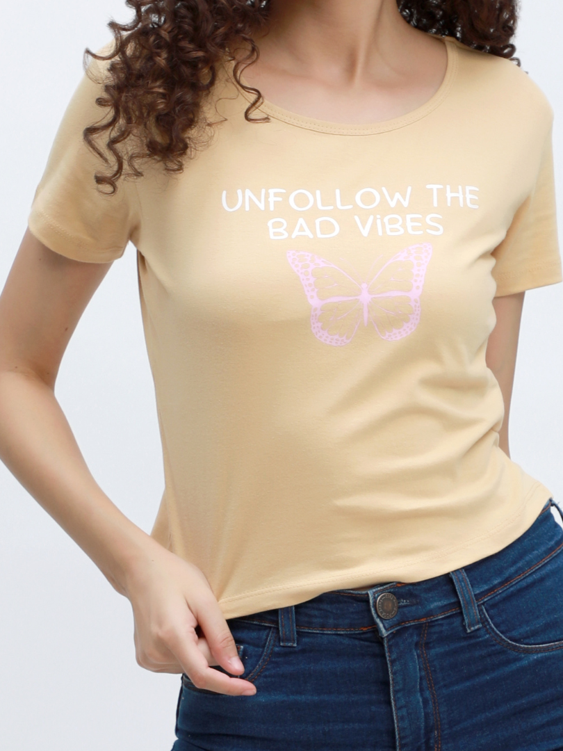 Printed Beige Crop Top