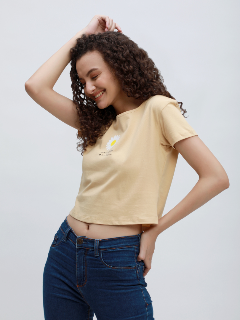 Printed Beige Crop Top